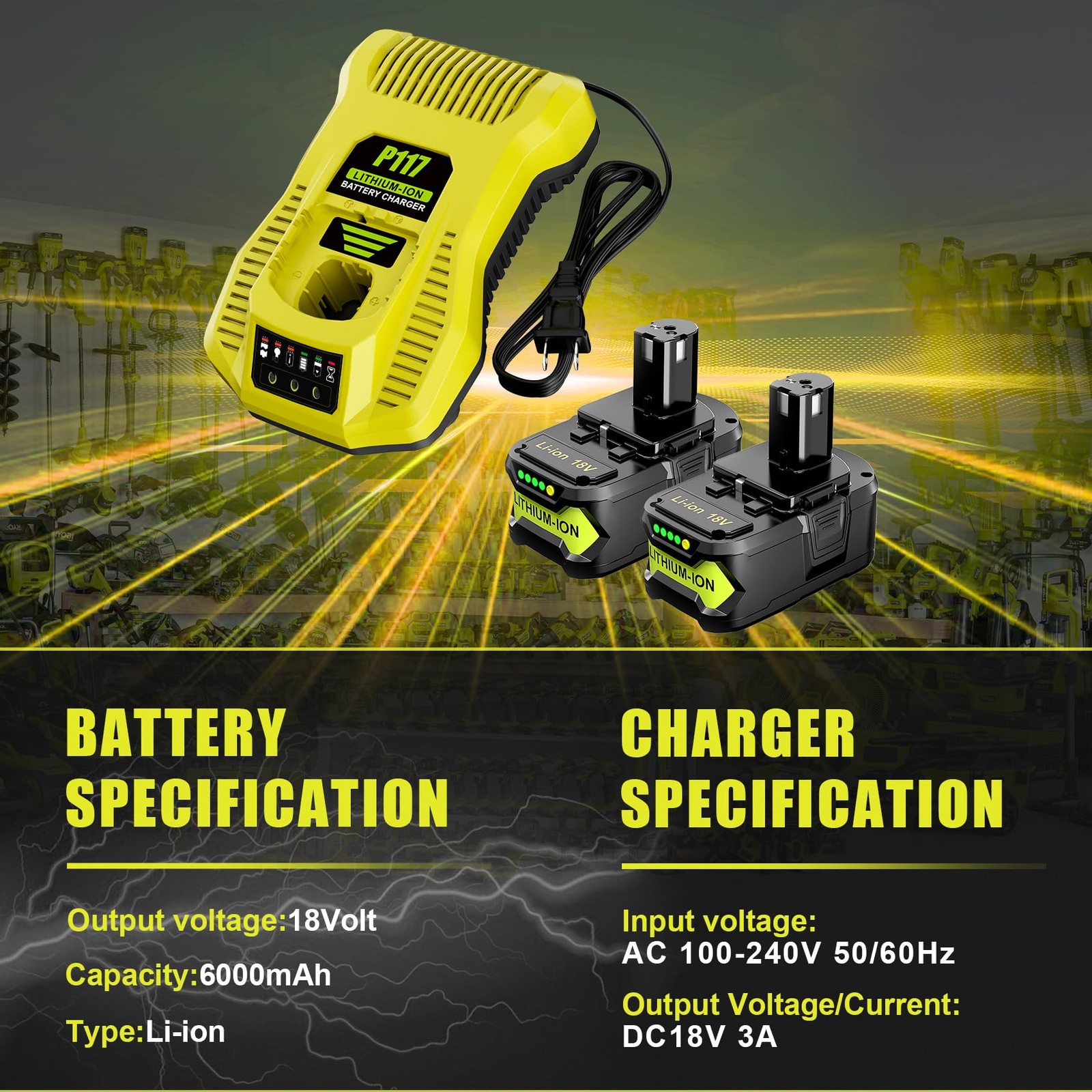 2Pack 18V 6.0Ah Li-Ion Battery and Charger Combo, Replacement for Ryobi ONE+…