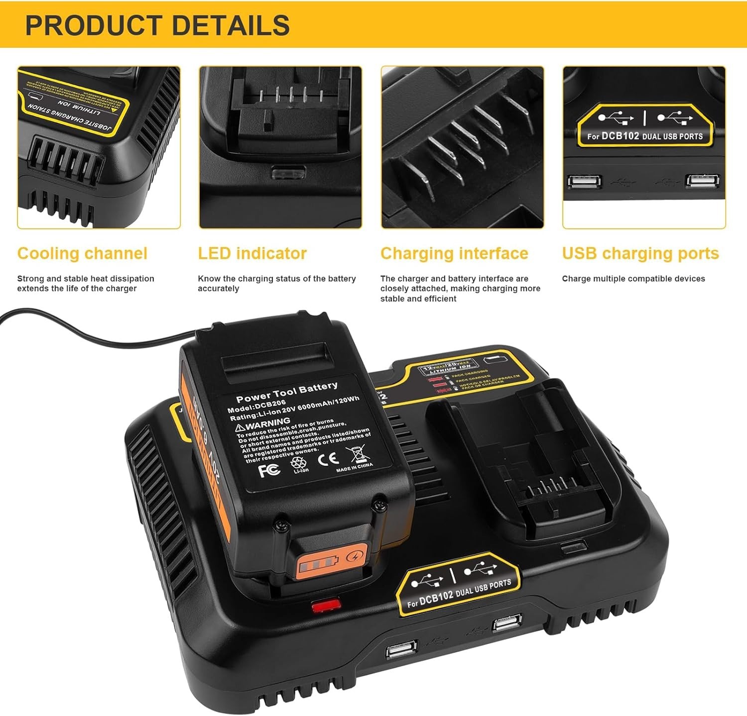 DCB102BP Replacement Charger for Dewalt 20V MAX Jobsite Charging Station US
