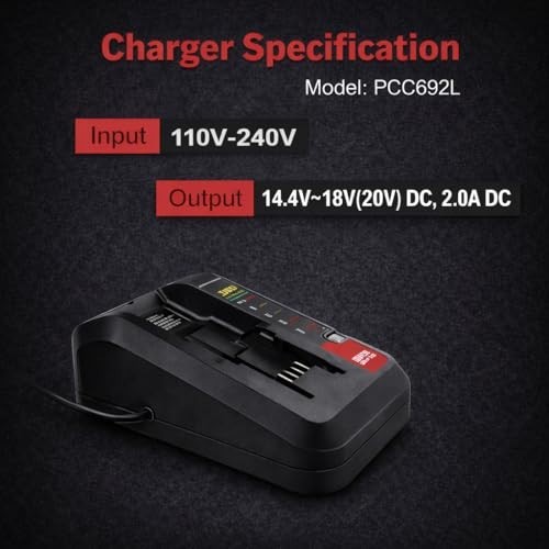 2PACK 3.0Ah 18V/20V Max Li-ion Battery & Charger Compatible with Porter Cable To