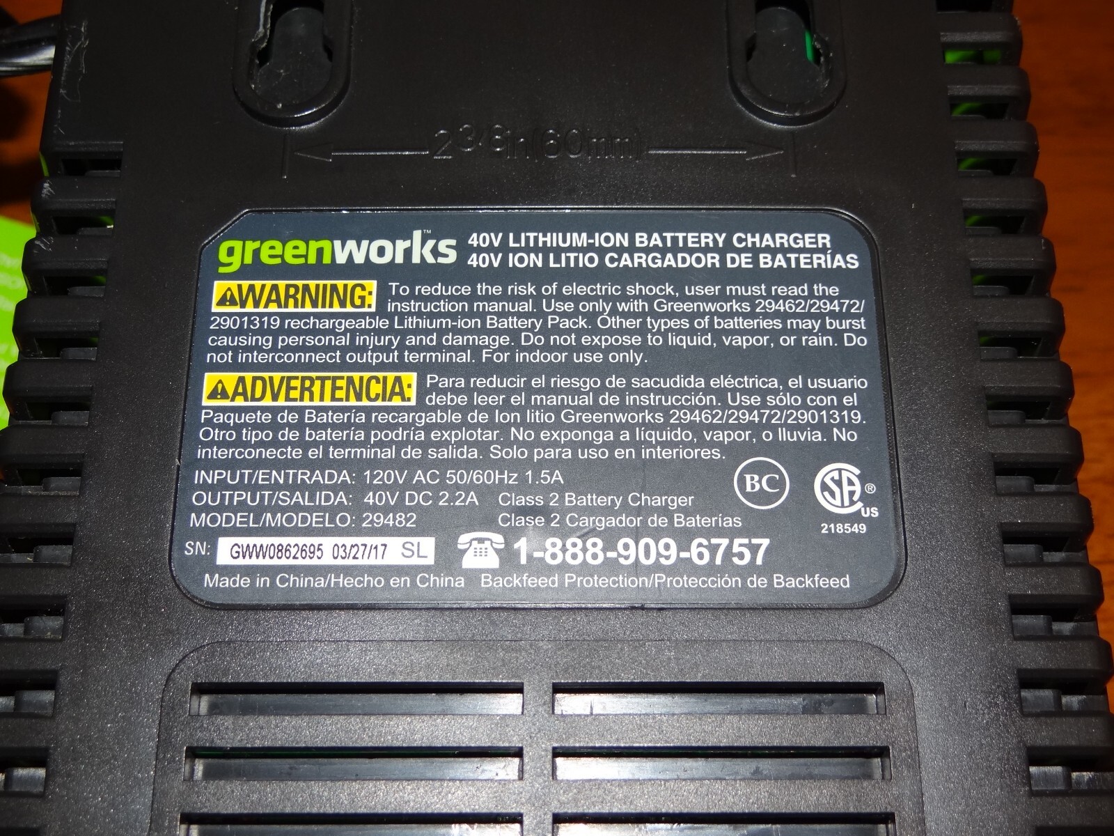 Genuine GreenWorks 29482 40V Lithium-Ion Battery Charger – TESTED/WORKS