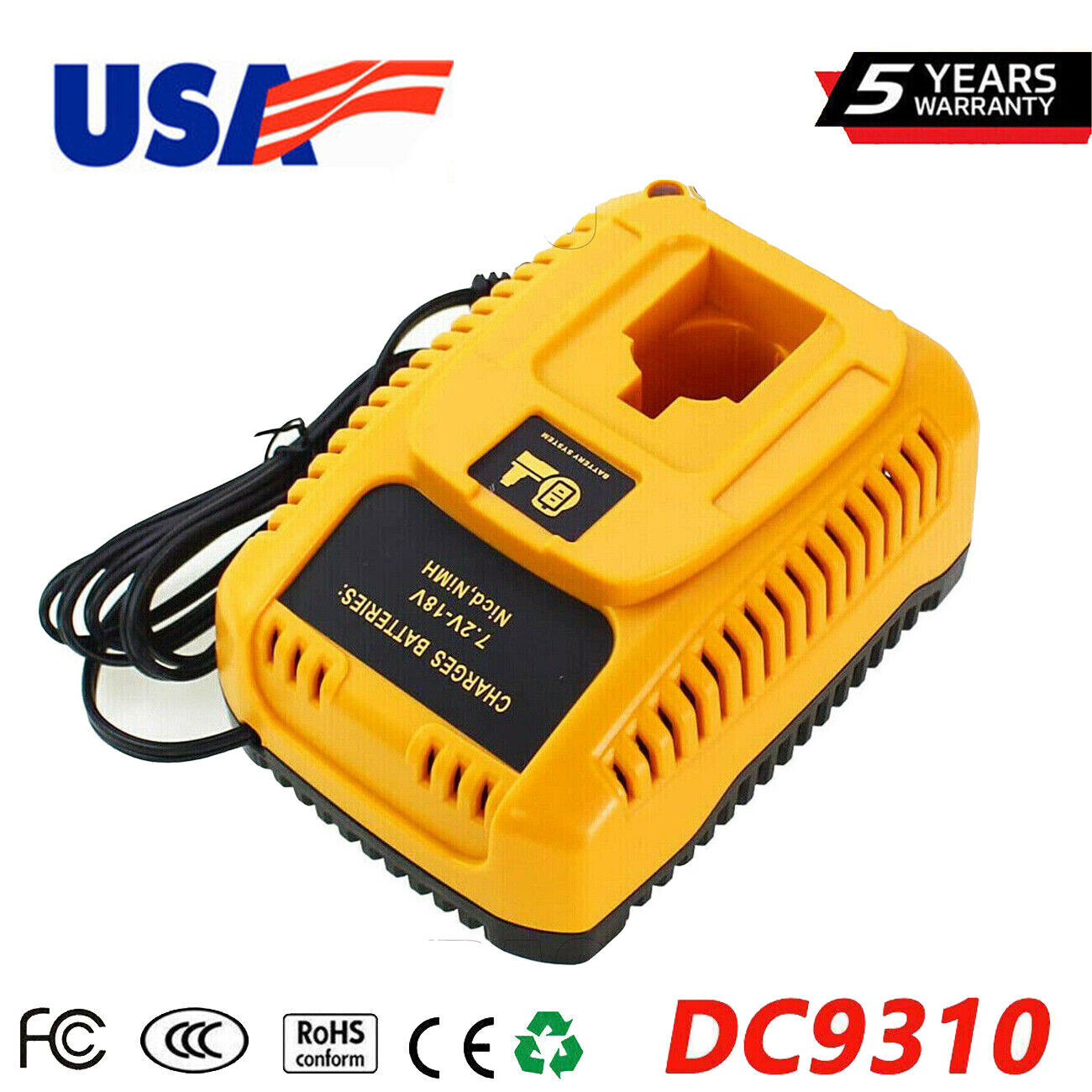For Dewalt 7.2V/18V Fast Battery Charger DC9310 DC9096 Battery DC9091 DE9098