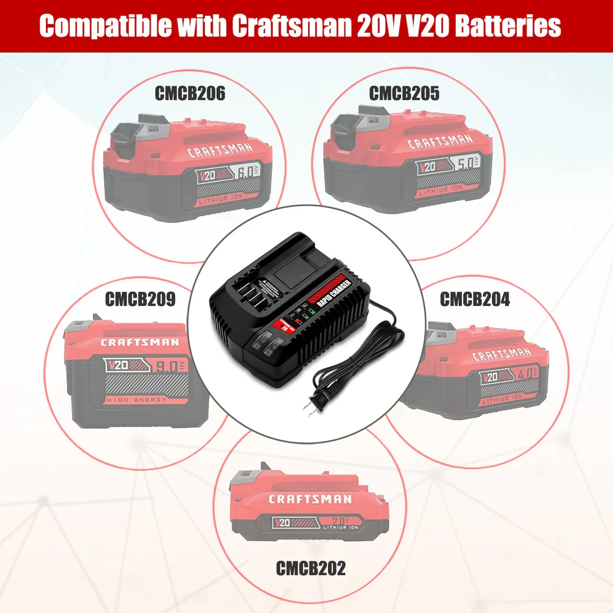 V20 20V Battery Fast Charger CMCB104 For Craftsman 20V Max Lithium ion Battery