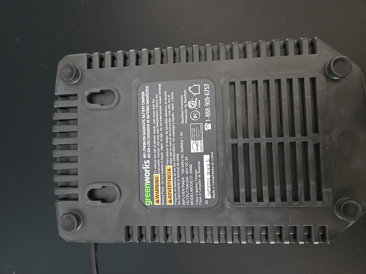 GreenWorks 40V Lithium-ion Battery Charger G-MAX Green 29482