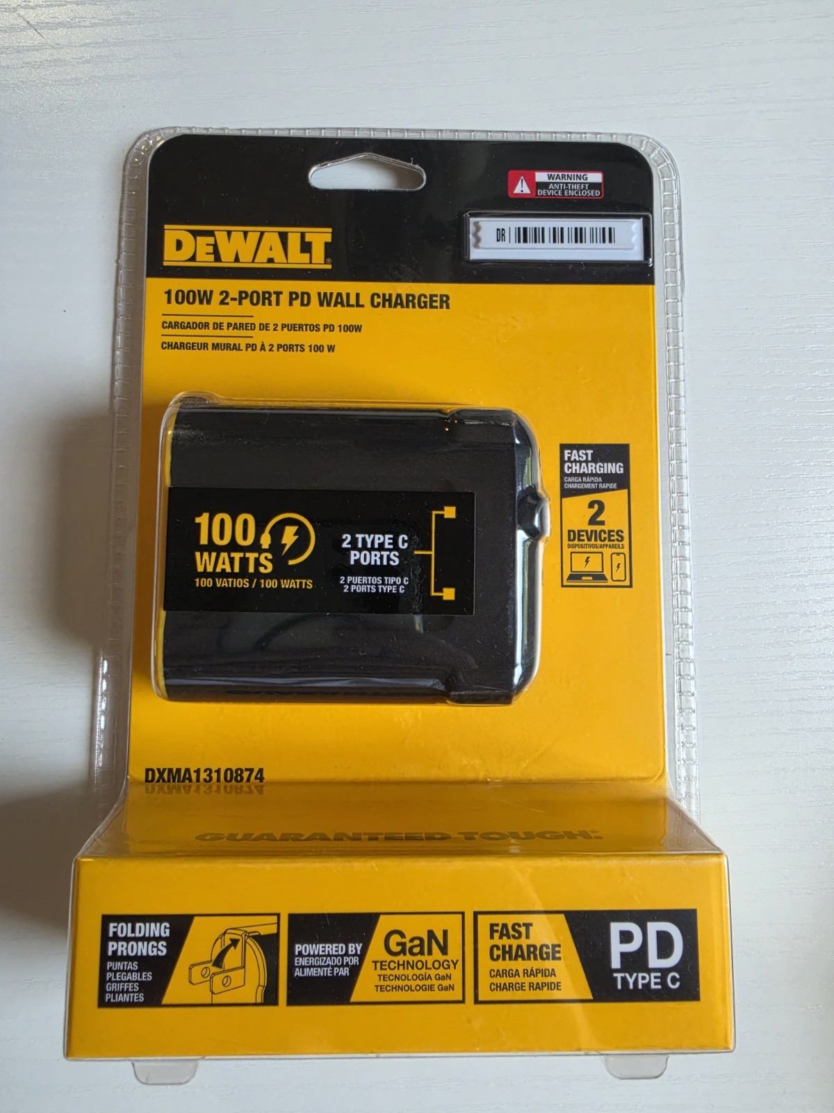 Dewalt 100-Watt 2-Port GaN PPS PD Wall Charger, DXMA1310874