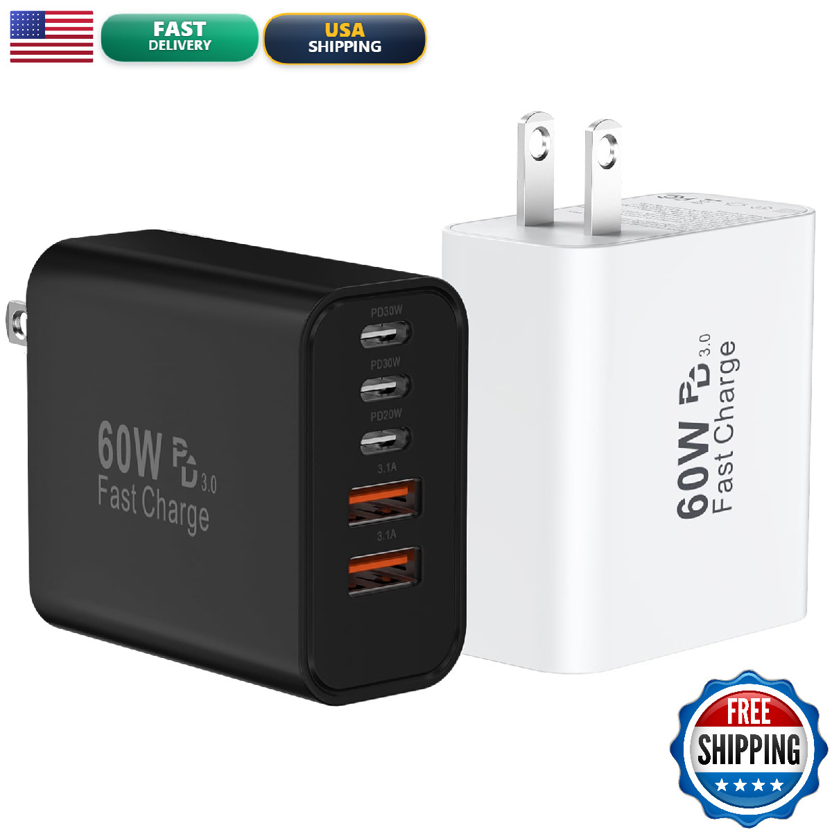 Auorld Usb C Wall Charger Block 2Pack 60W Charging Cubes 5-Port Pdqc Power
