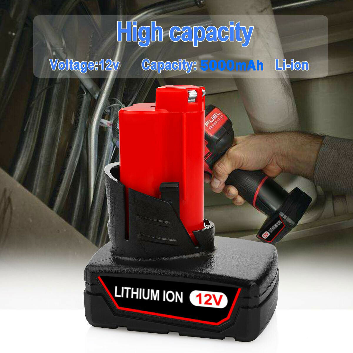 Replace 5.0Ah For Milwaukee 48-11-2401 M12 12V Lithium-Ion Battery (48-11-2411)