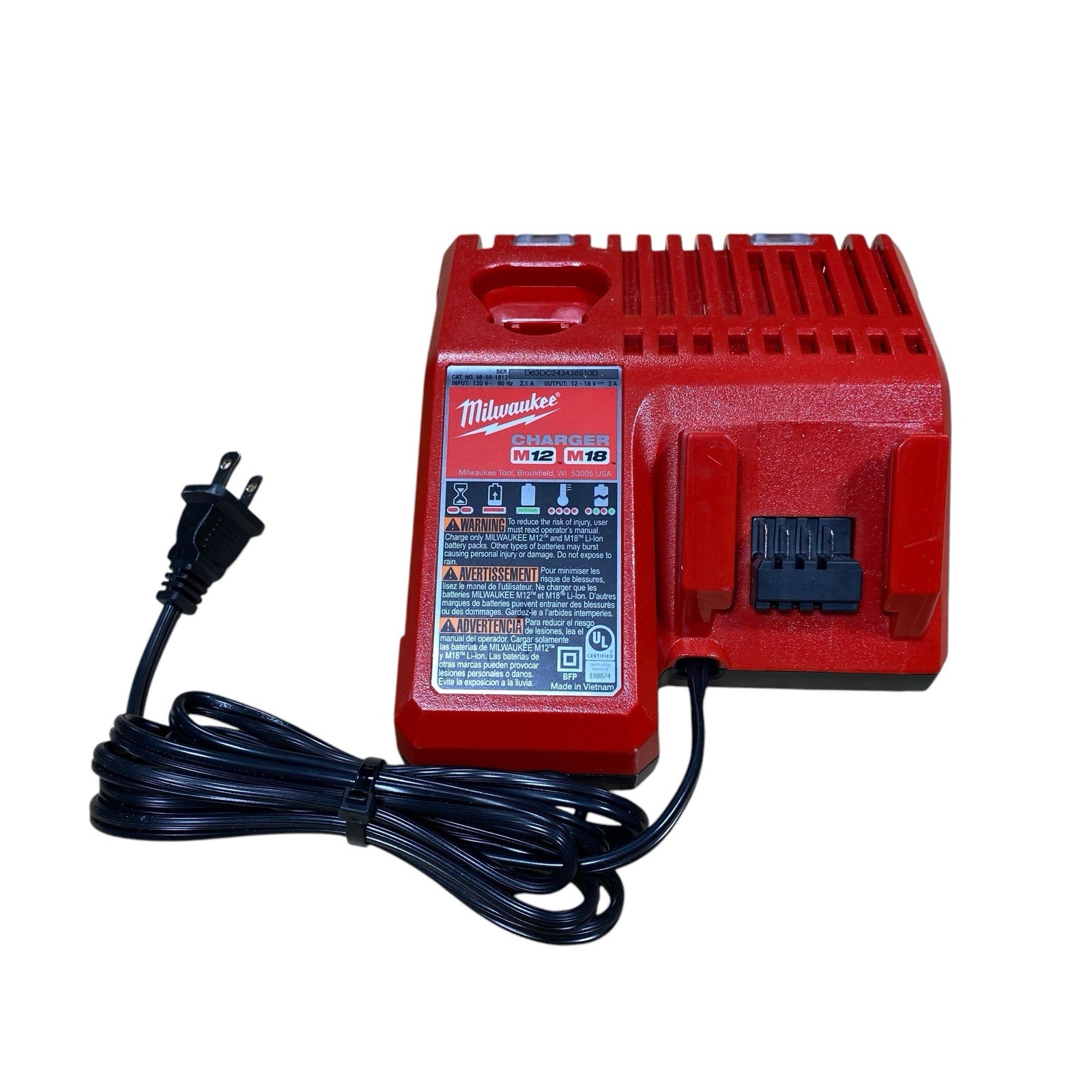 Genuine MILWAUKEE 48-59-1812 18V M12 / M18 LITHIUM ION CHARGER