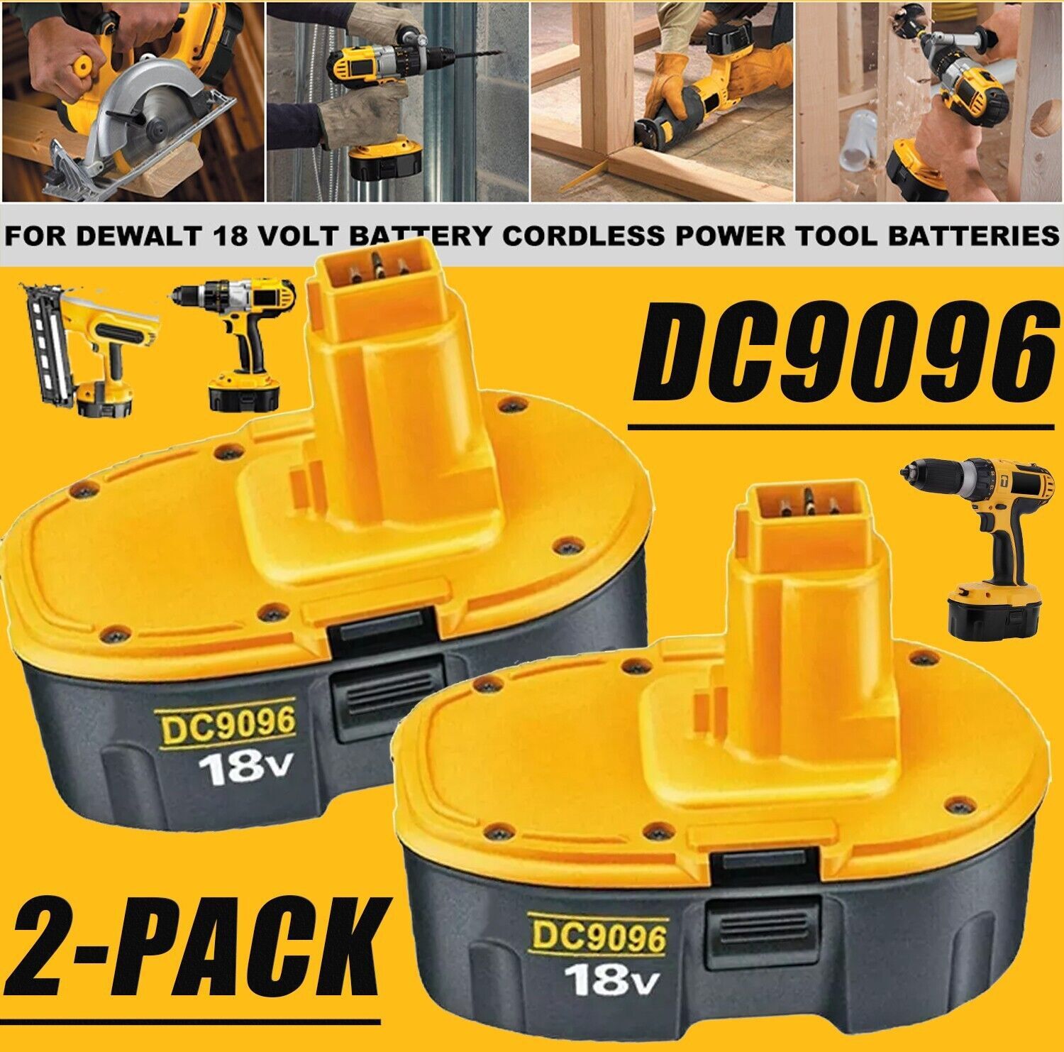 2-Pack DC9096 DW9095 DW9096 DW9099 18 Volt Battery for DeWALT NEW replacement