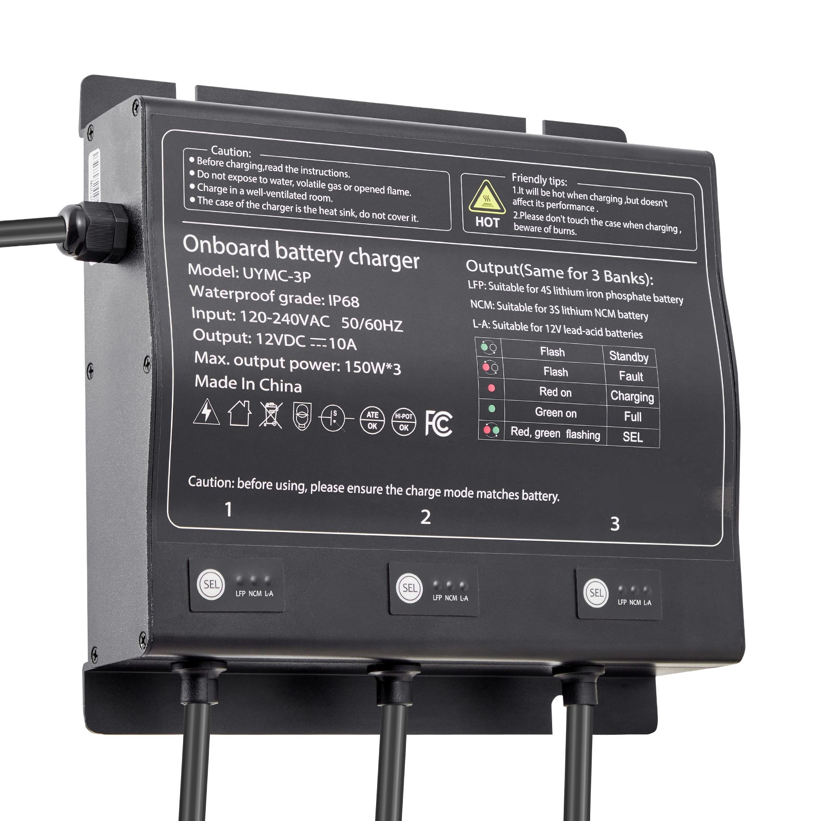 Uimoso 12V 10A 3-Bank Smart Marine Battery Charger, Waterproof for Boats and RVs