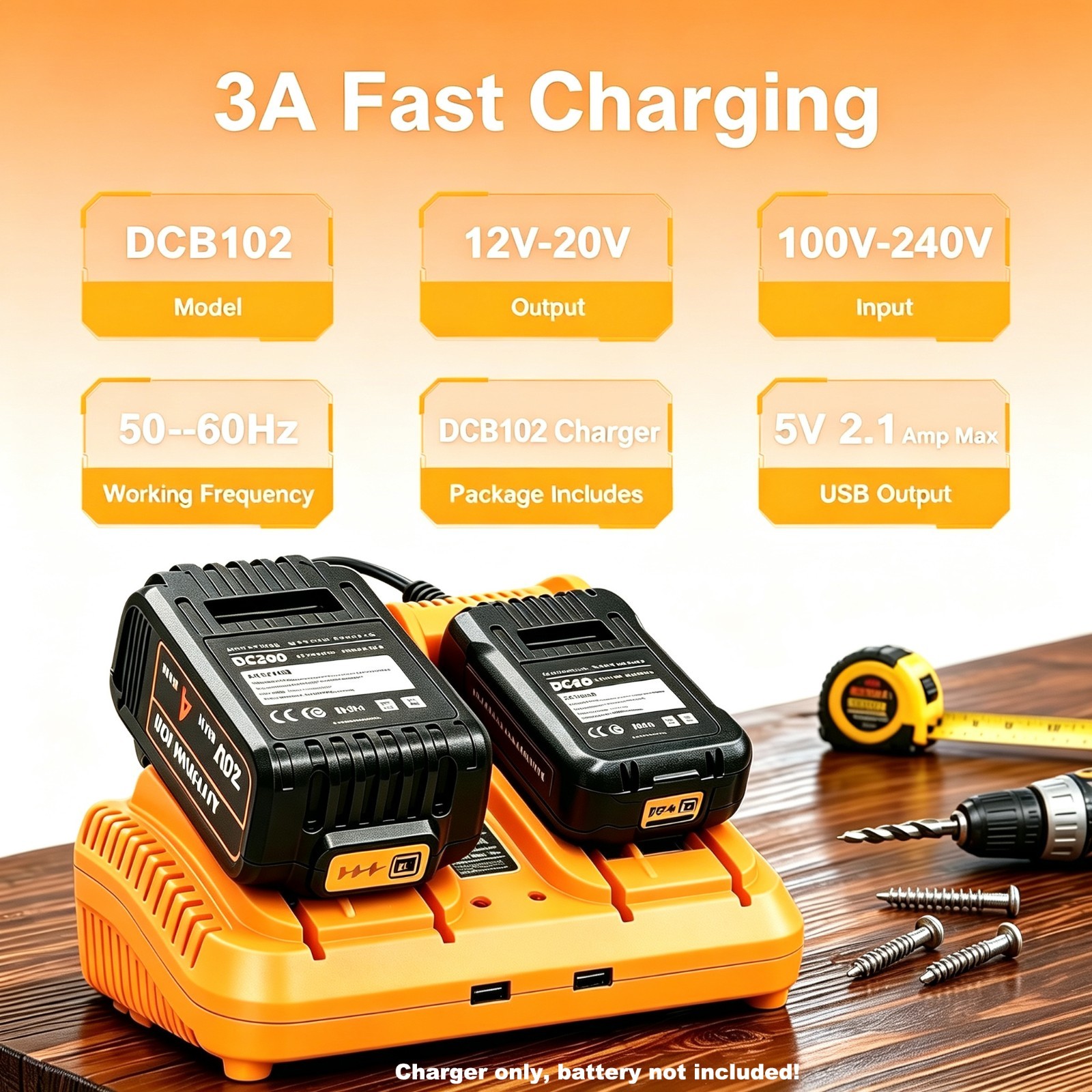 2 Port Rapid Charge Station Compatible with DeWalt DCB206 DCB204 DCB606 Battey