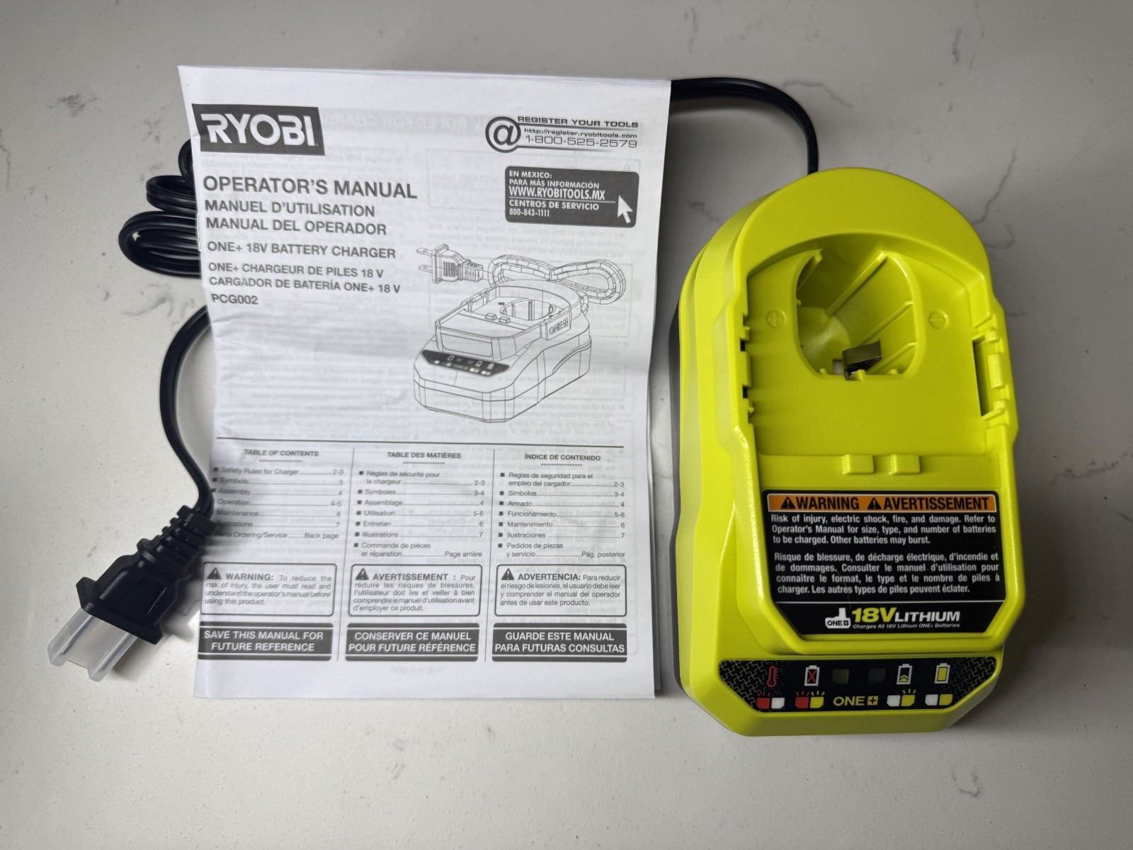 Ryobi Battery Charger PCG002 – Latest Version Uses Standard 110V Outlet -New