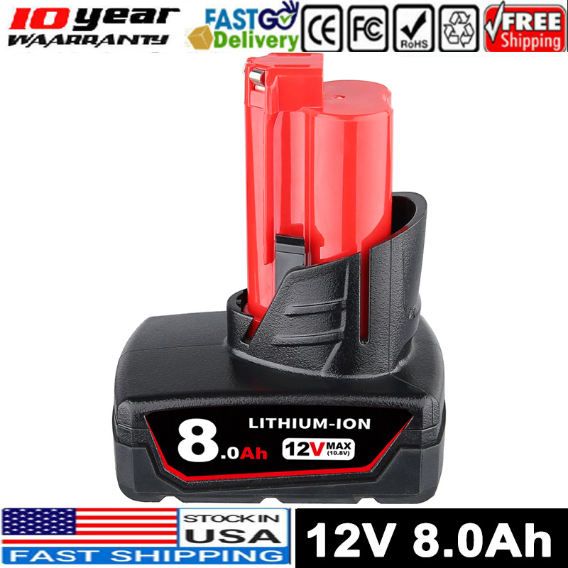 12V Battery For Milwaukee 48-11-2460 for M12 8.0Ah Lithium Extended Capacity