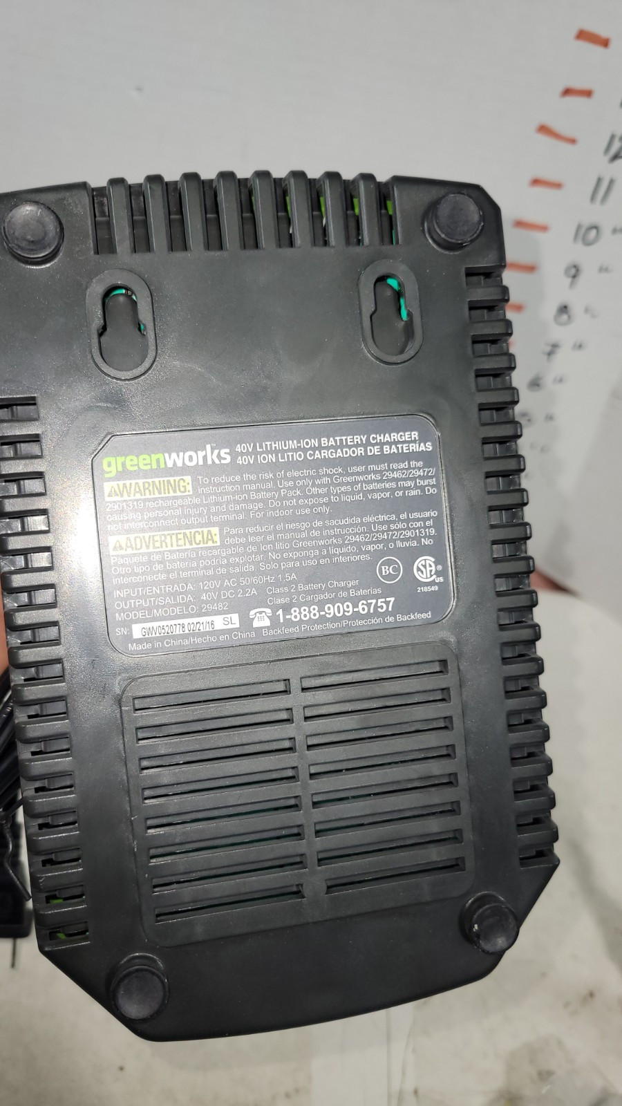 Greenworks 40 Volt Battery Charger Lithium Max Model 29482