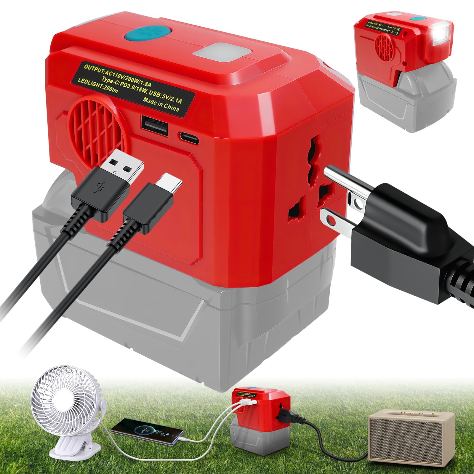 Lousdzoke 200W For Dewalt Power Inverter20V Battery Adapter Charger 110V Ac