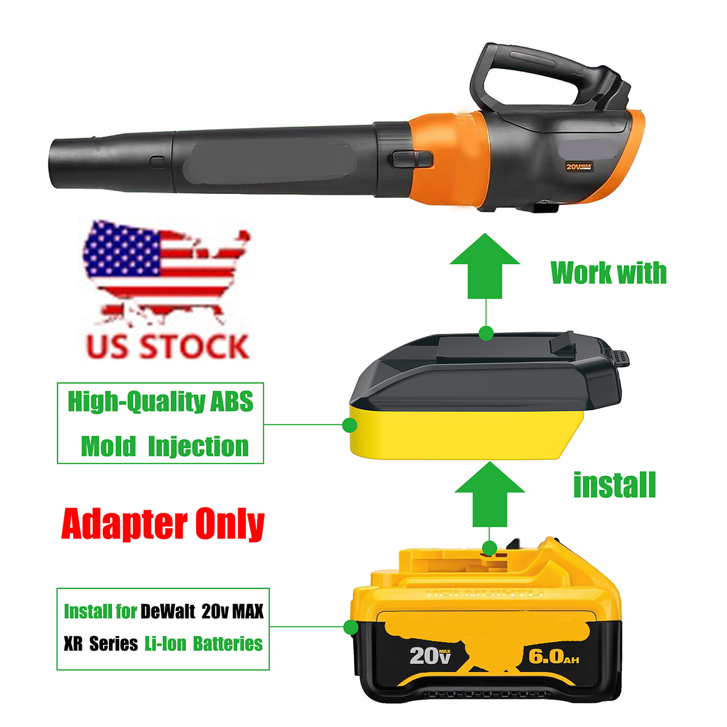 1x Adapter for DeWalt 20v MAX XR Li-Ion Batteries fits WORX 20v Hydroshot Tools