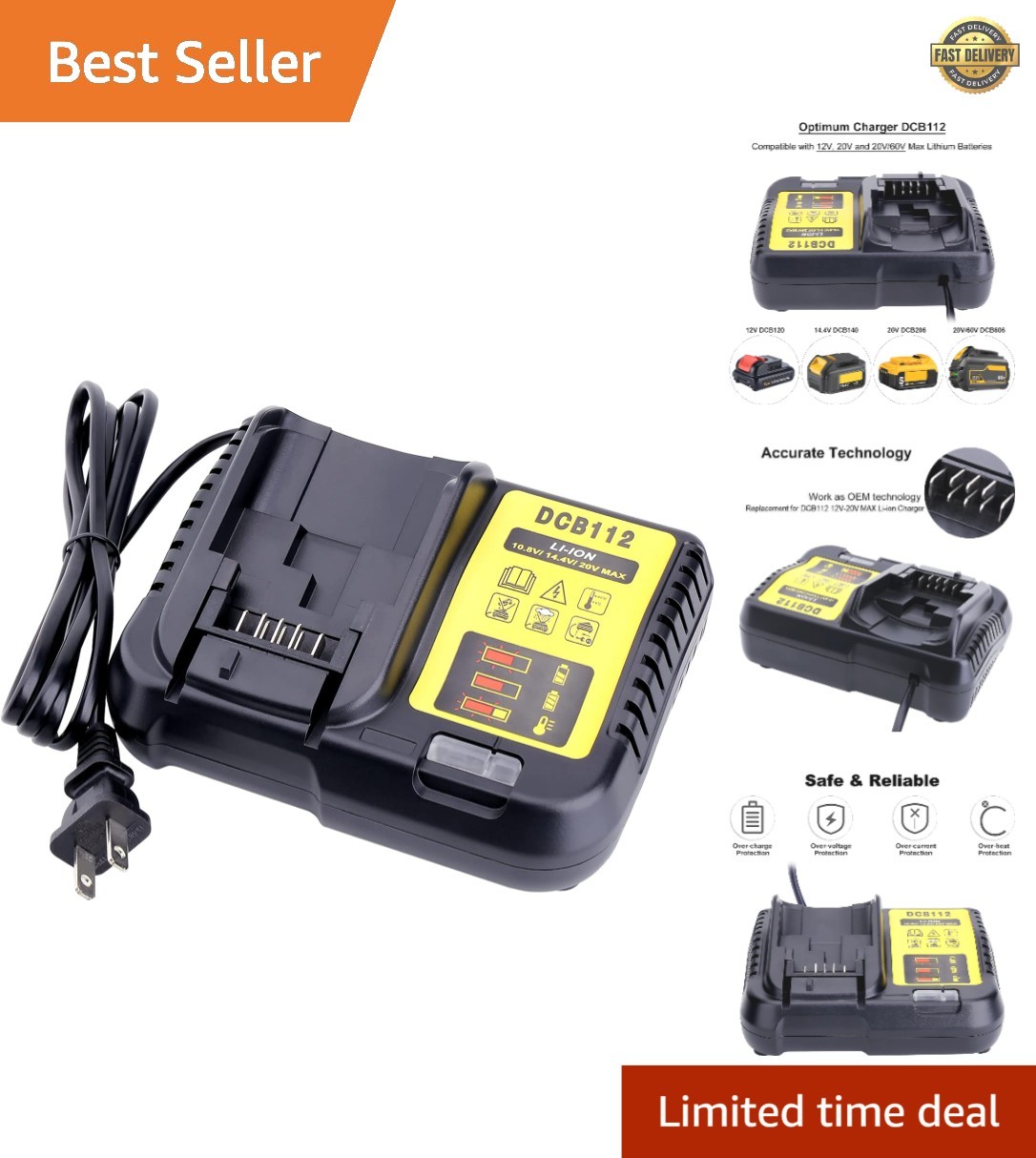 Universal 2A 20V Max Charger for Versatile 12V, 20V & 60V Battery Compatibility