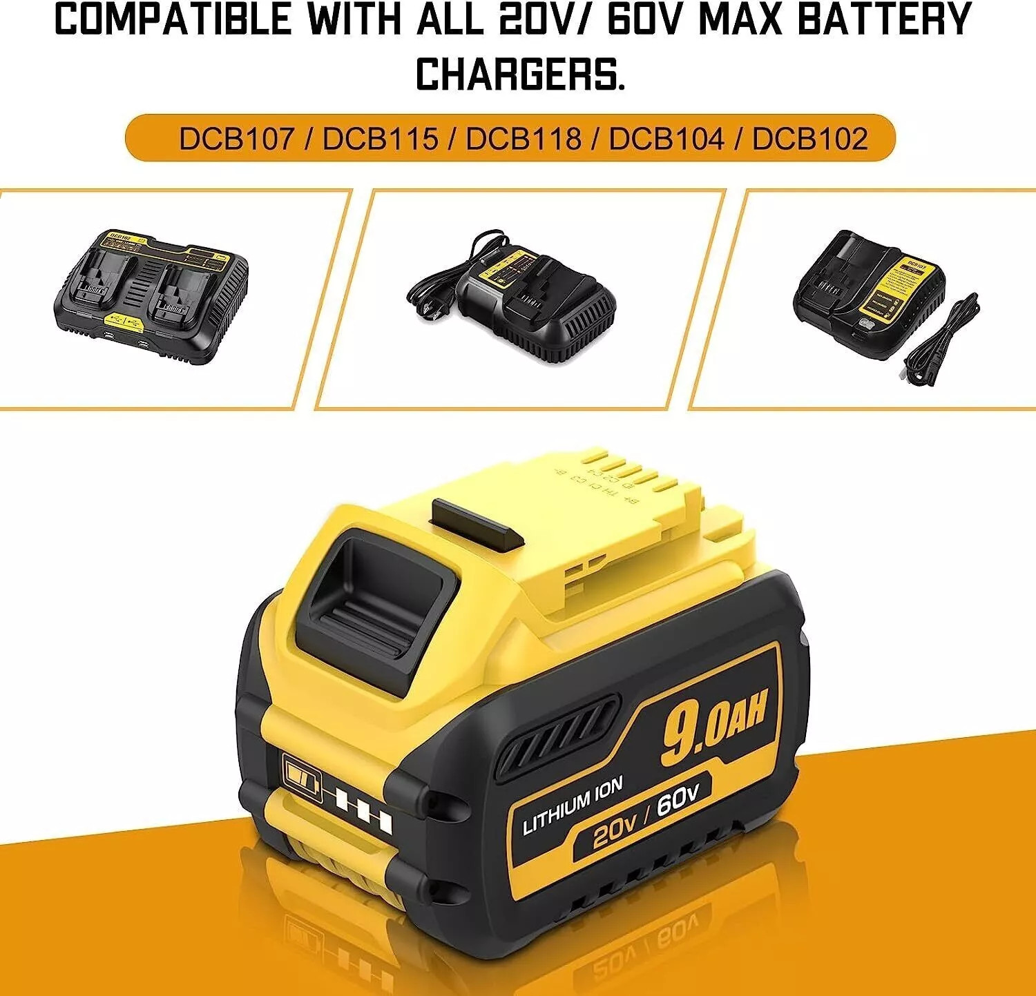 4Pack 9.0Ah for DeWalt 20V/60V MAX Battery Lithium-ion DCB609 / 4 Ports Charger