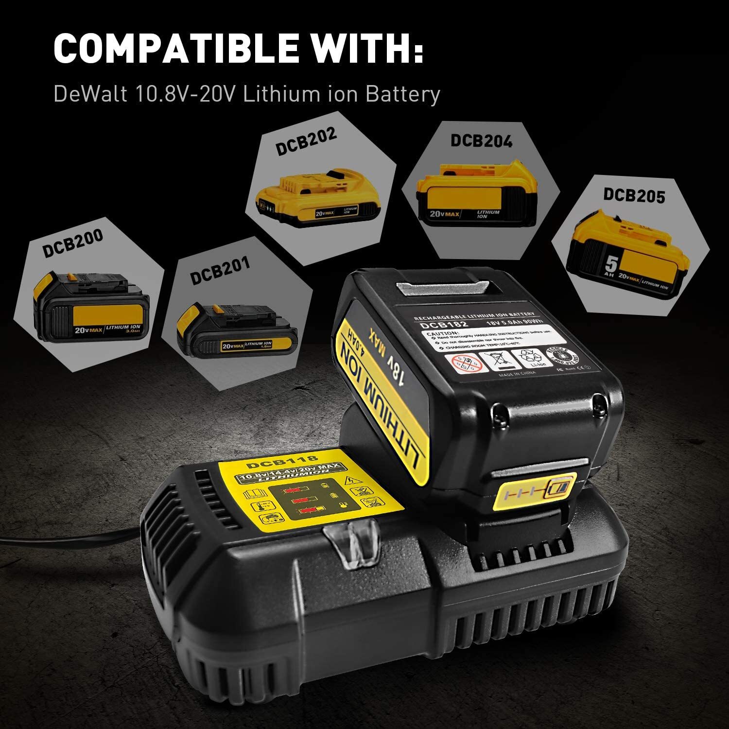 DCB102 Li-ion Battery Charger Fast Charger For Dewalt 14.4V 18V Dual USB Port