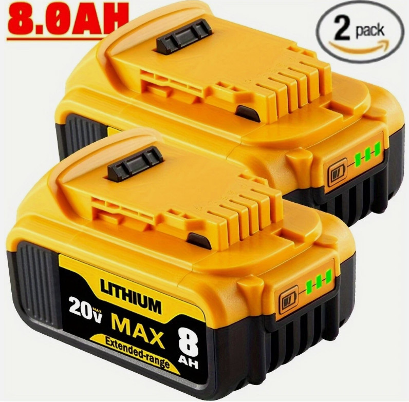 2Pack 8.0AH Lithium Ion Battery For DeWalt 20V 20 Volt Max DCB206 DCB200 DCB204