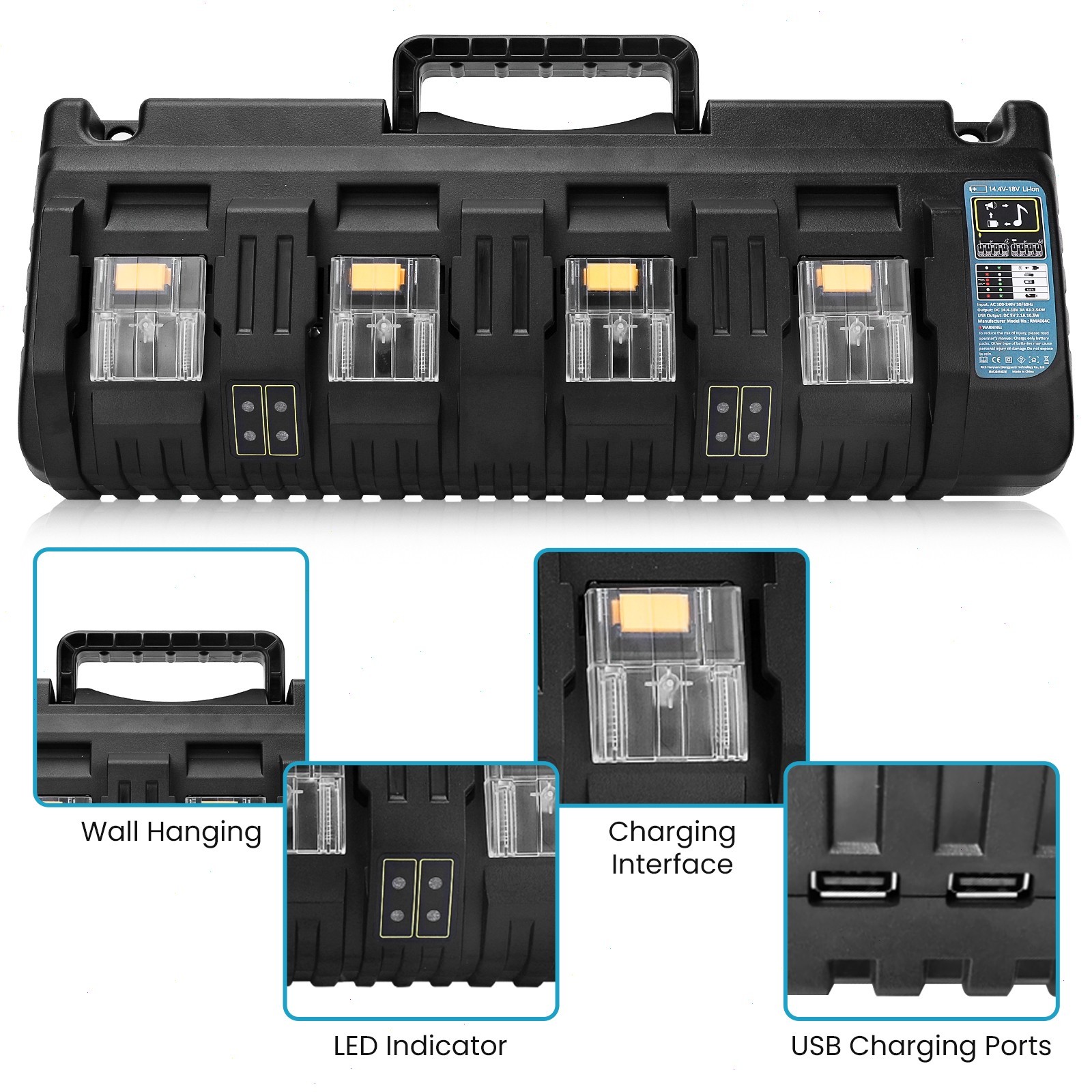 DC18SF 18V LXT Li‑Ion 4-Port Battery Charger Replace for Makita 18 Volt Battery