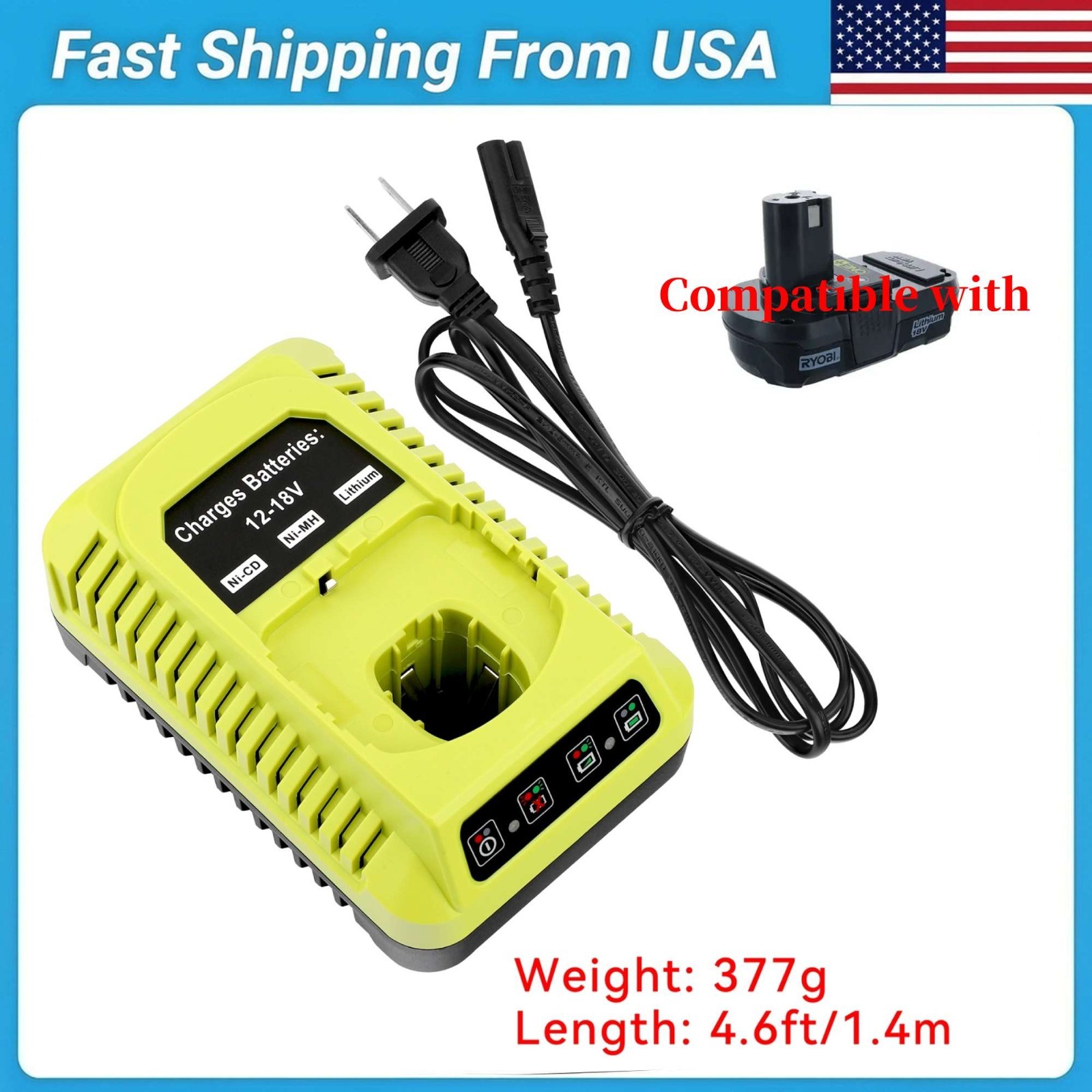 P117 Charger For Ryobi 18V Lithium Battery P102 P103 P104 P105 P106 P107 P108