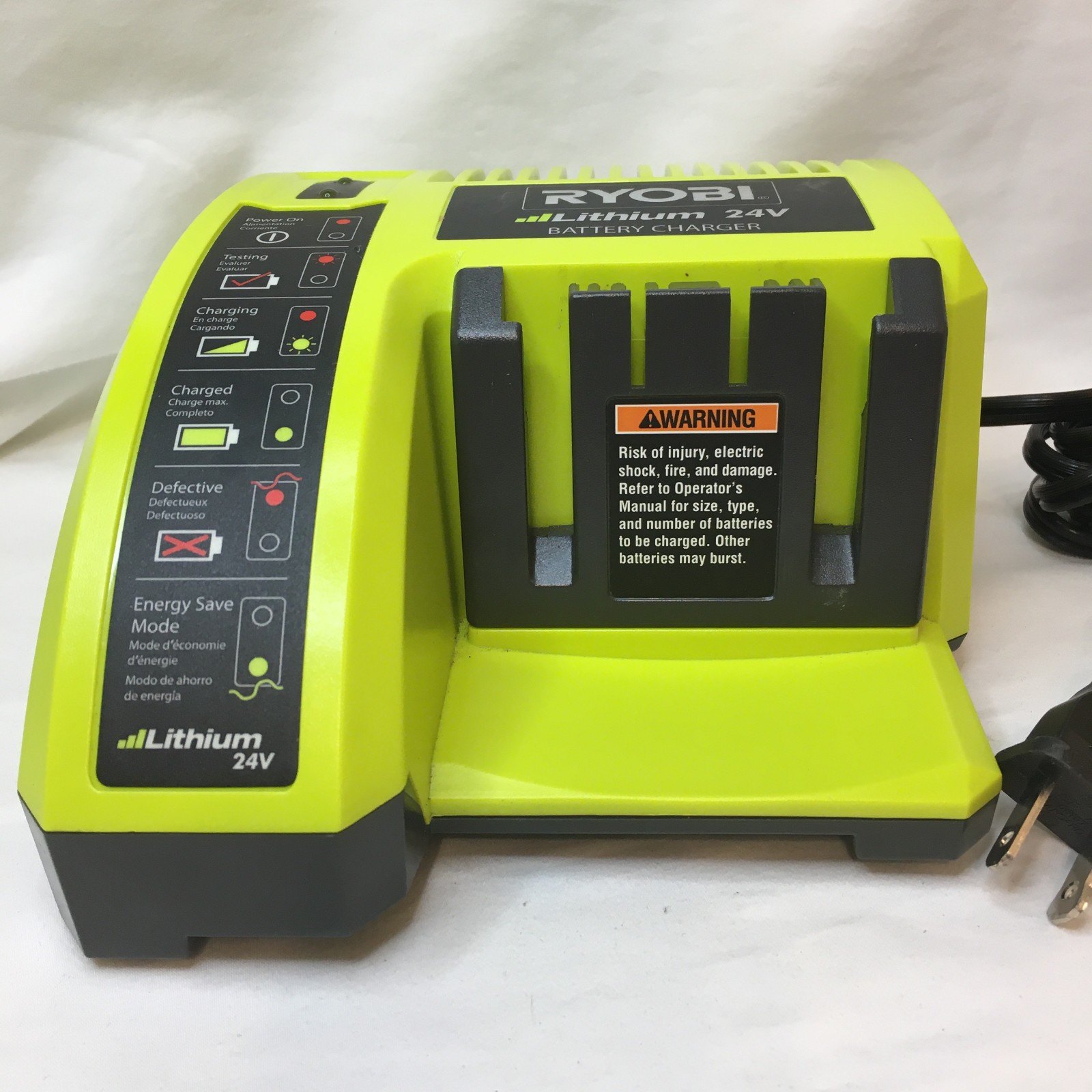 RYOBI 24V Battery Charger Lithium Batteries NOT included Powers On Very Clean