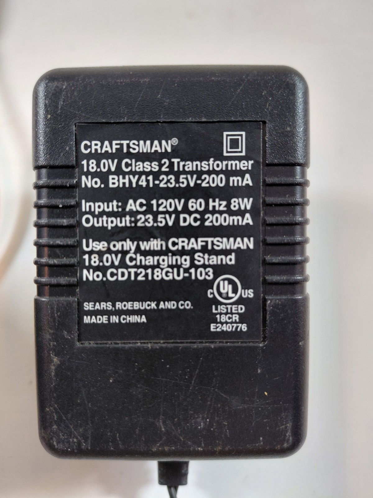 CRAFTSMAN 18V Power Tool Battery Charger Stand & AC Adapter No. CDT218GU-103