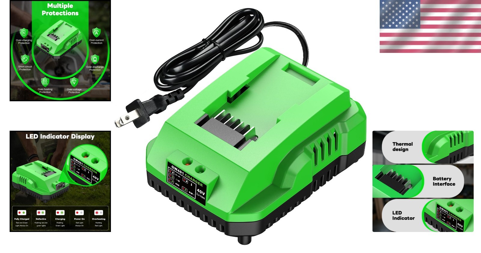 Efficient 40V Charger Replacement for Greenworks Power Tools – Safe & Reliable