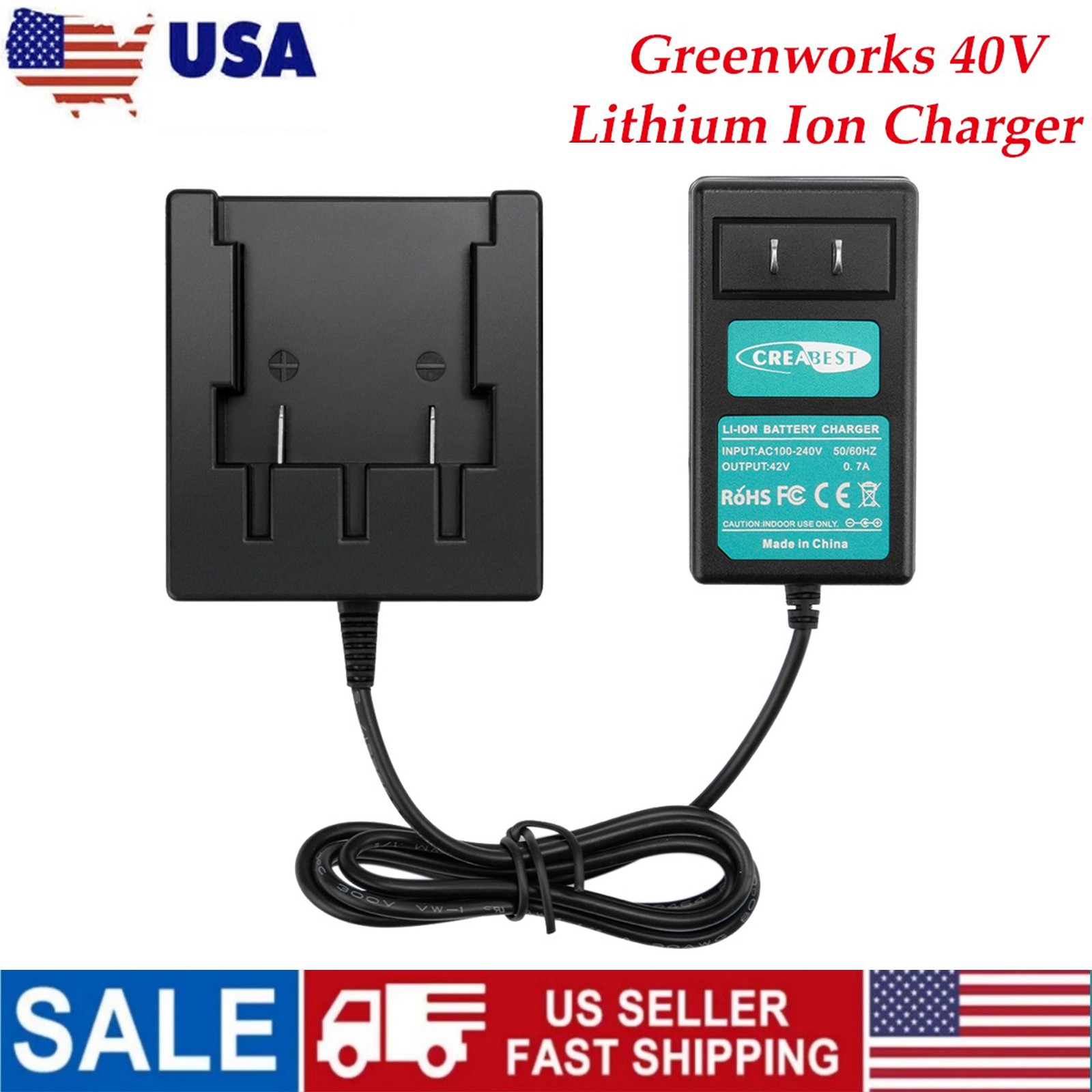 40V Li-ion Battery Charger For GreenWorks G-MAX 29462 29472 24252 29463 29302
