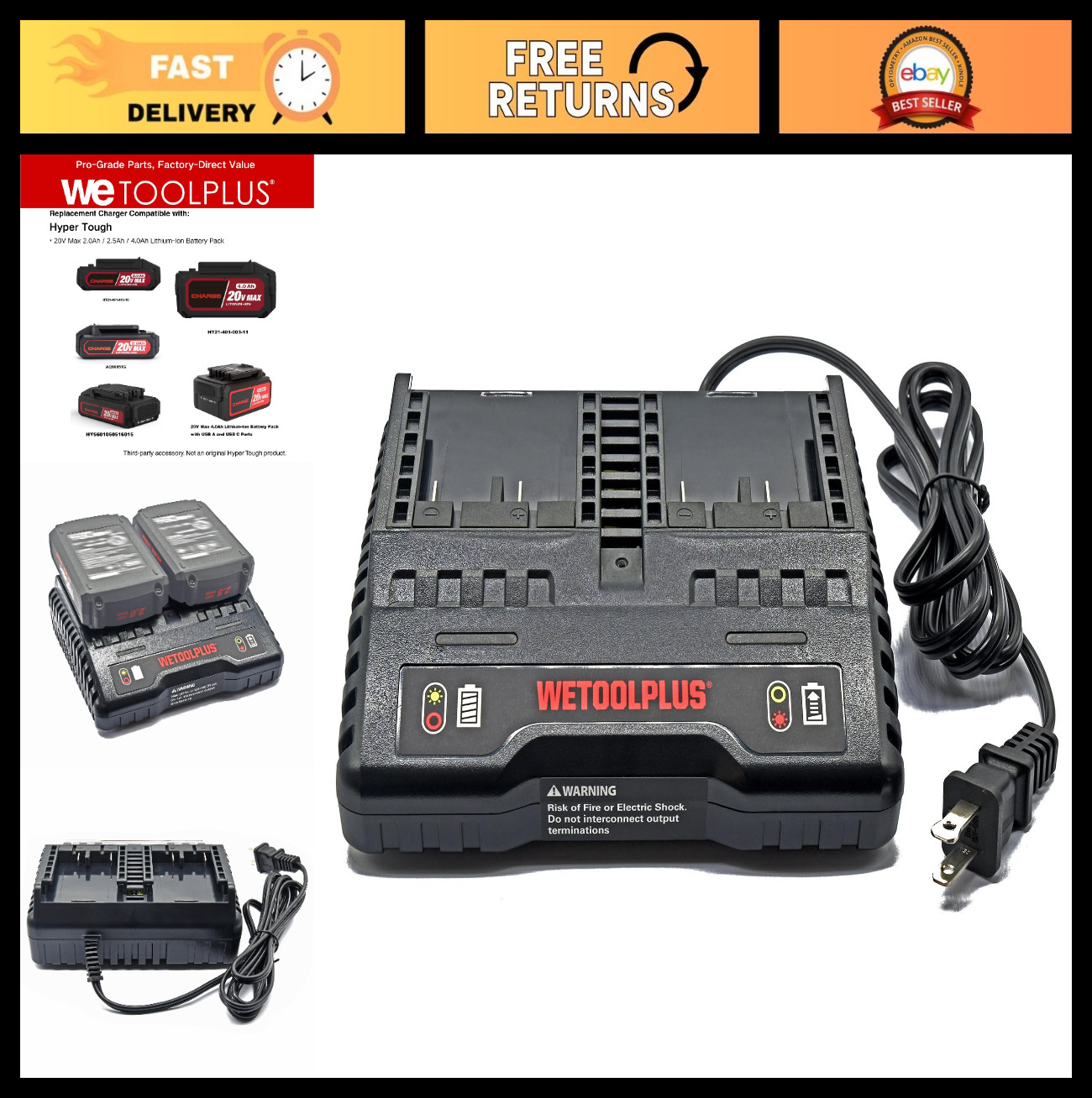 20V Fast Dual Battery Charger – 1-Hour Quick Charge for 20V Batteries, Compatibl