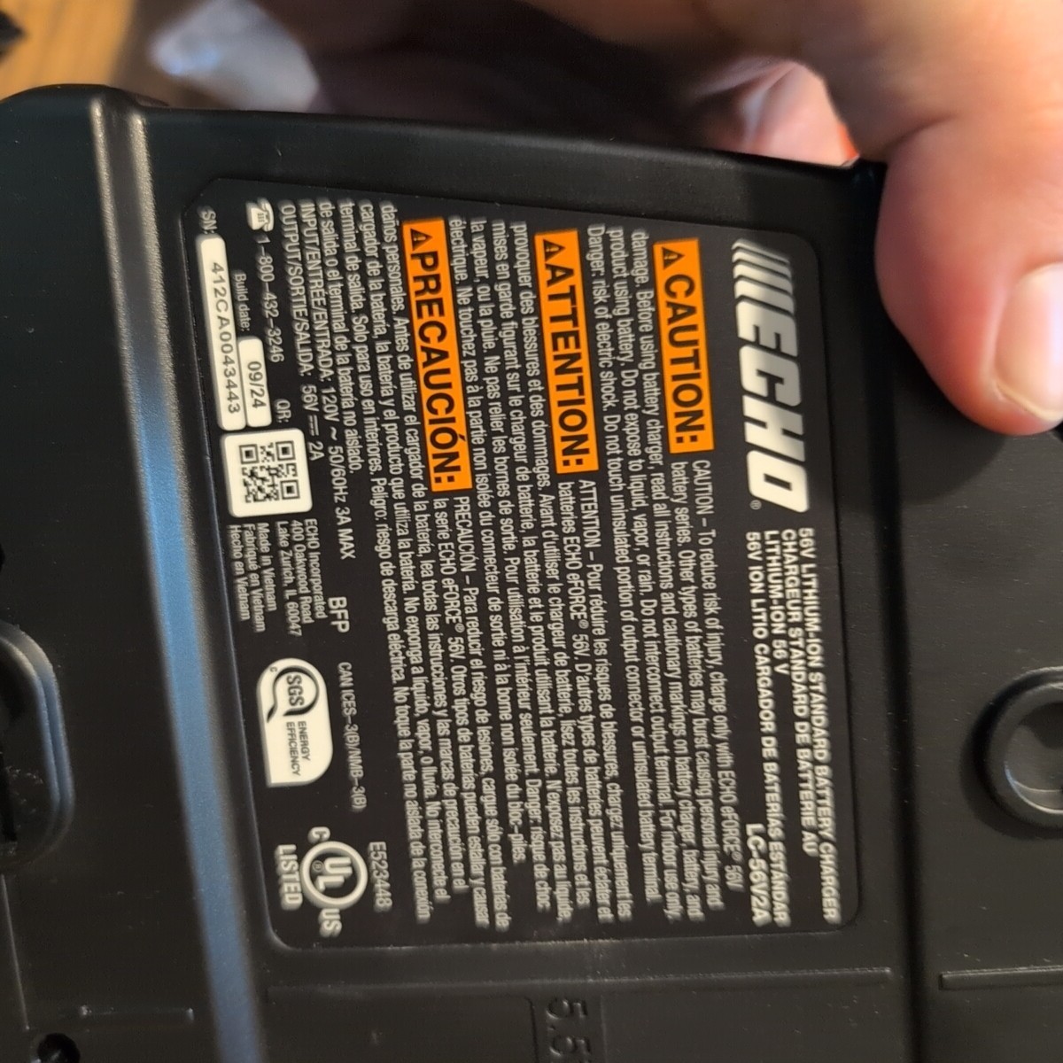 ECHO eForce 56V Lithium Ion Standard Battery Charger Model: LC-56V2A Preowned