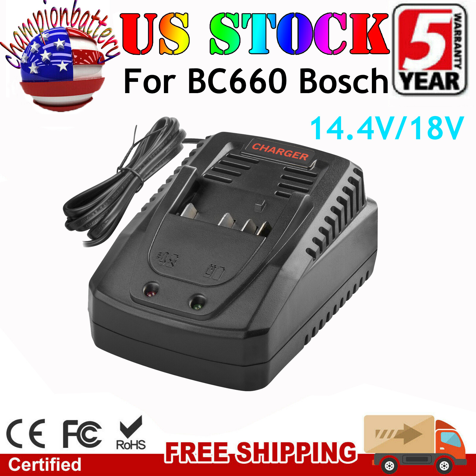 14.4V-18V Li-Ion Battery Charger For Bosch BC660 BAT612 BAT620 BAT609 Power Tool