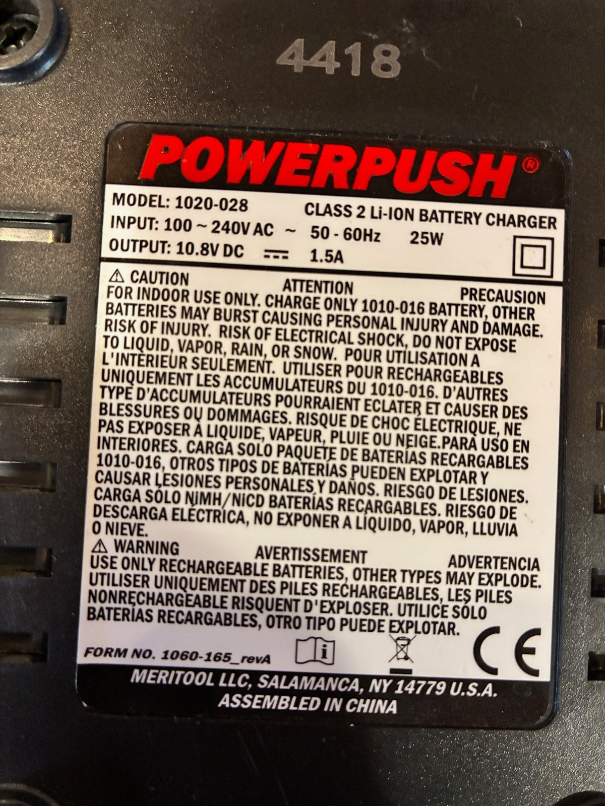 Push-Power Model 1020-028 12 Volt Li-Ion Charger
