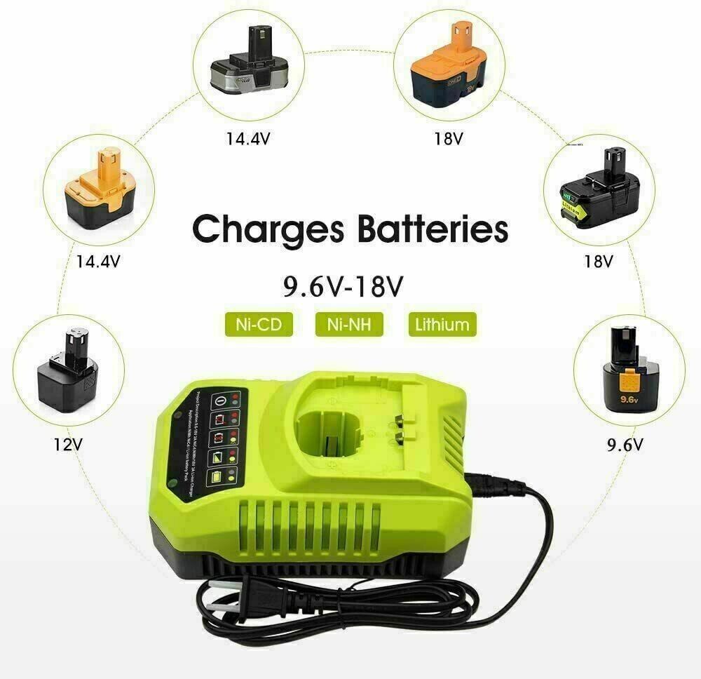 1-2Pack Replace for Ryobi Battery/Charger 18V PLUS 4.8Ah NIMH P100 13022 ABP1801
