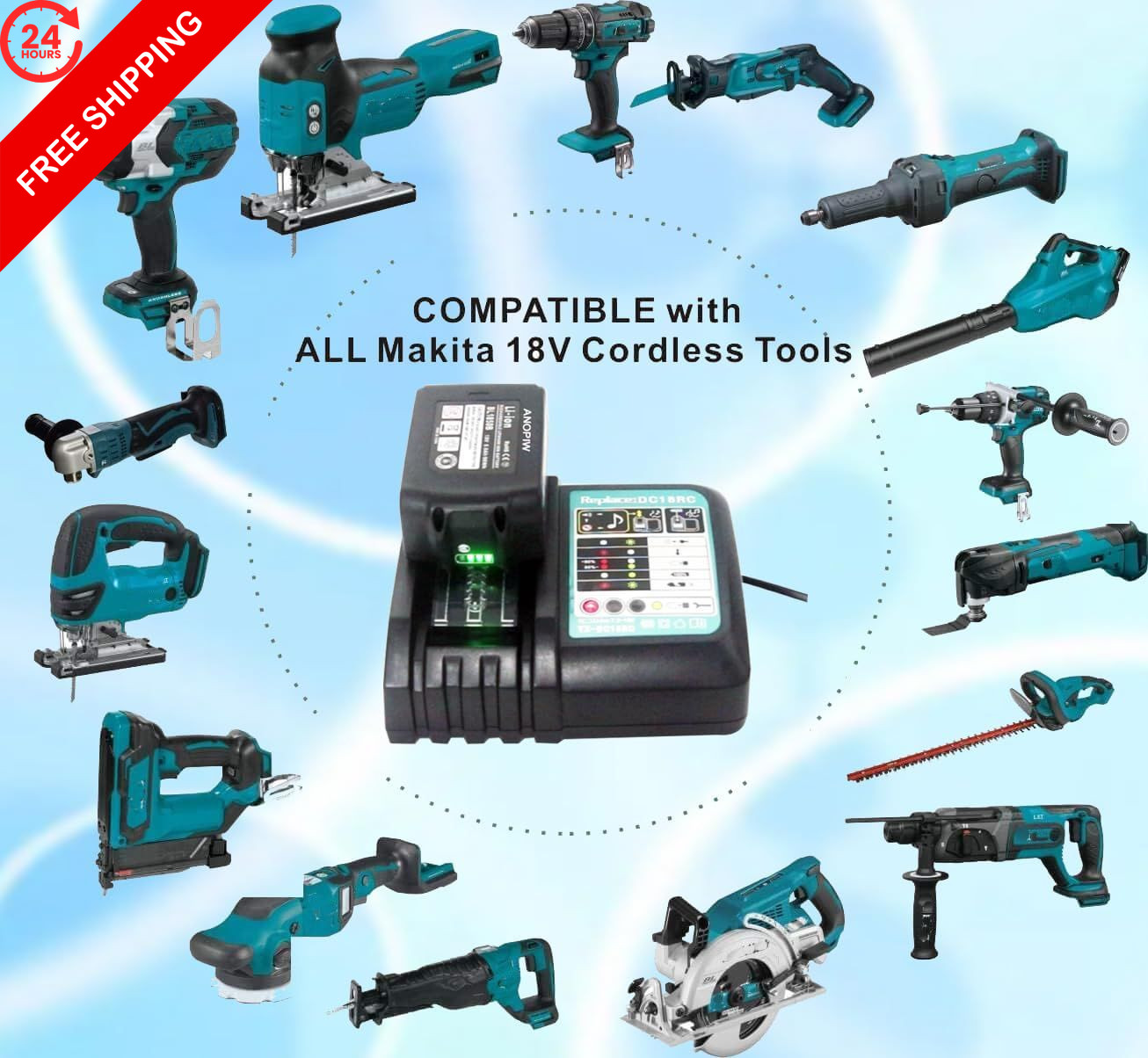 Anopiw DC18RC Replace Makita Charger DC18RD Medium, BLACK