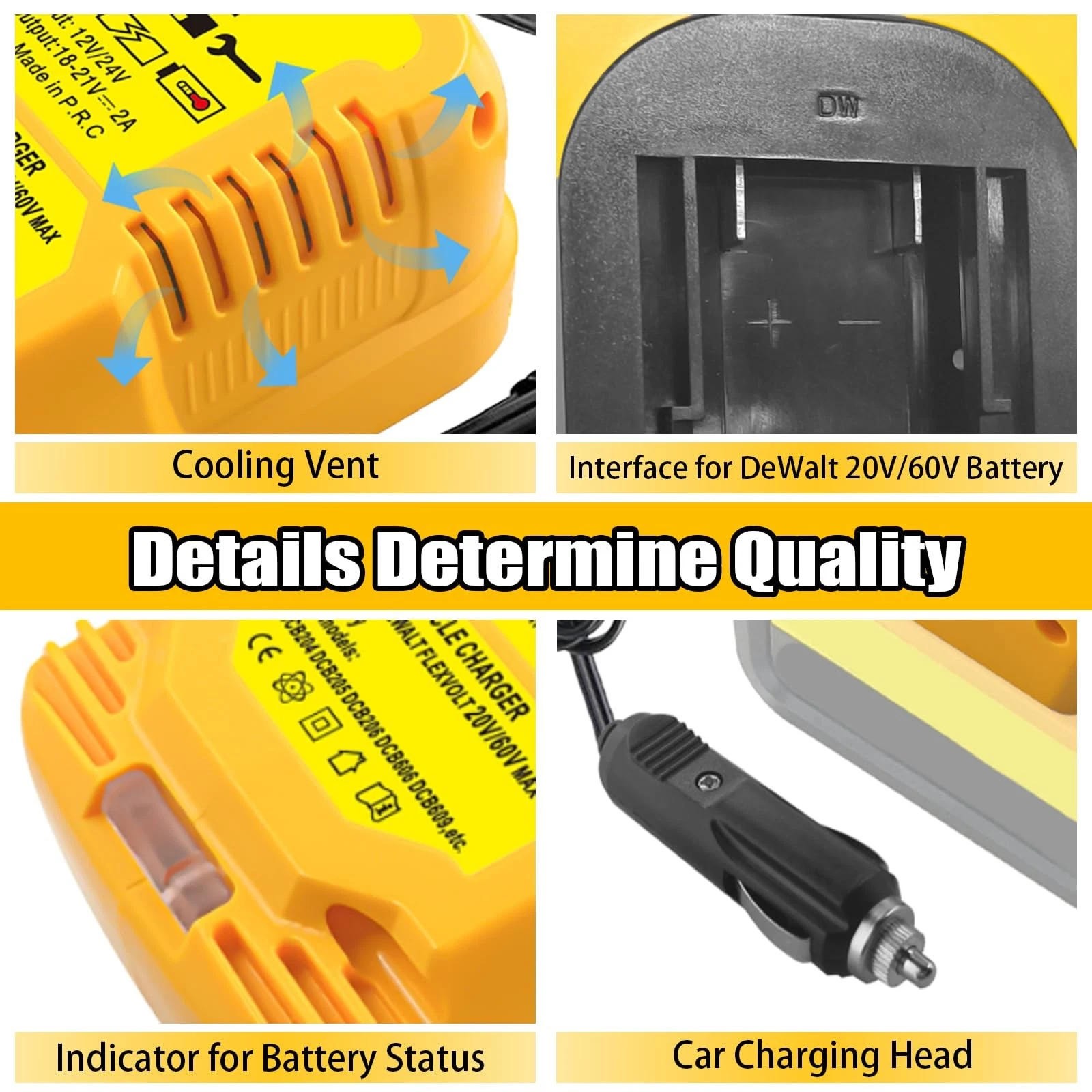Mini Car Charger Compatible for DeWalt 20V 18V Battery DCB203 DCB204 DCB206