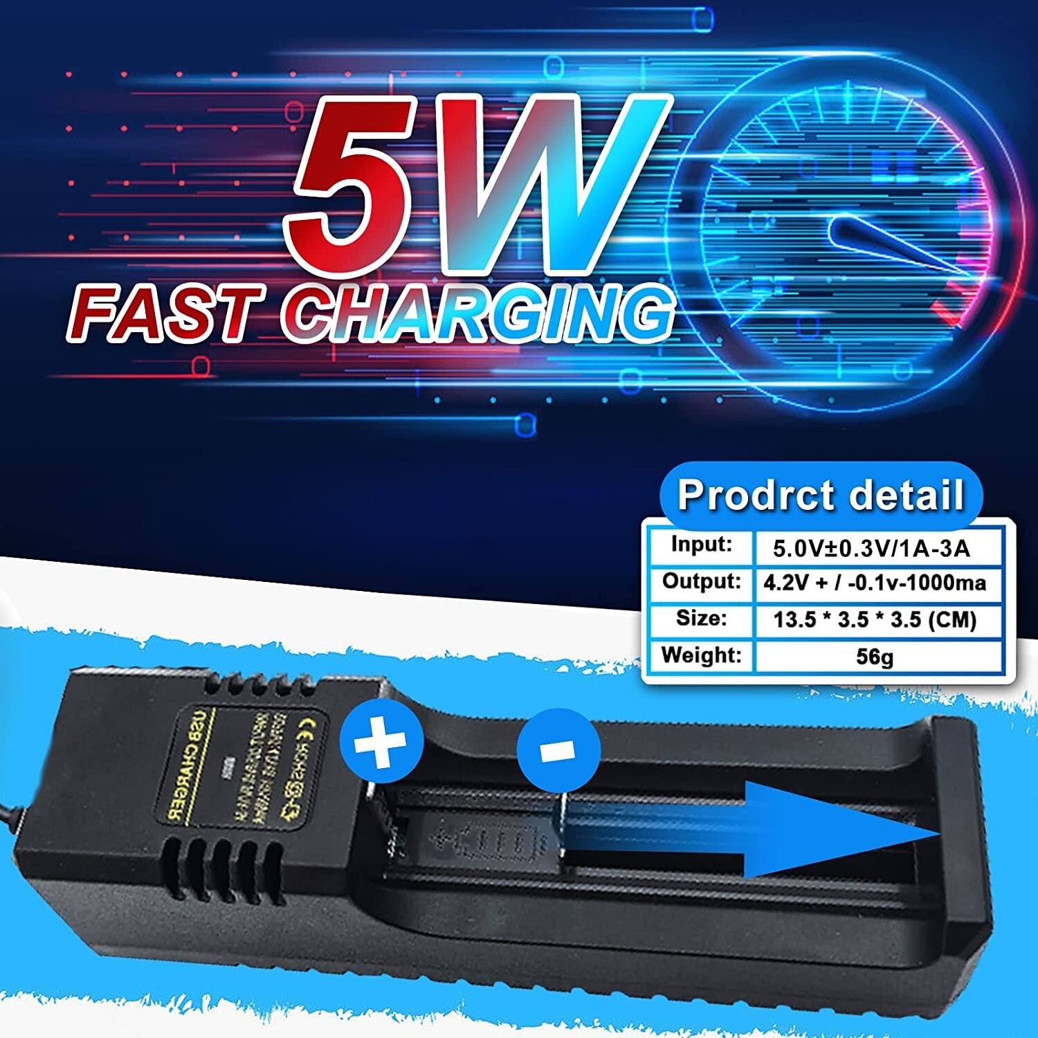 18650 Charger,Single-Slot Intelligent Charger for 3.7V Li-Ion 18