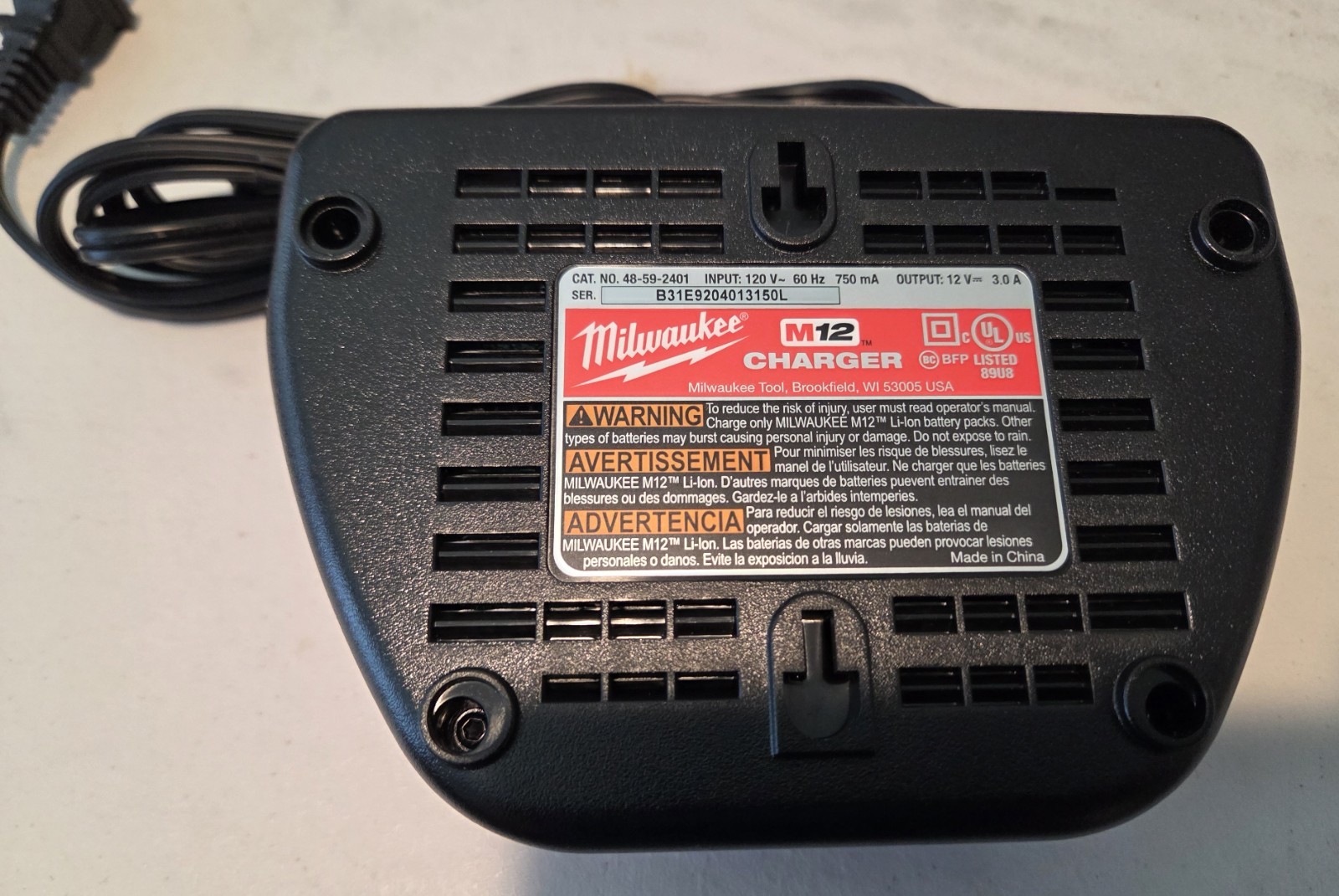 Milwaukee M12 12V Lithium-Ion Battery Charger 48-59-2401 – Red, Single-Port OEM