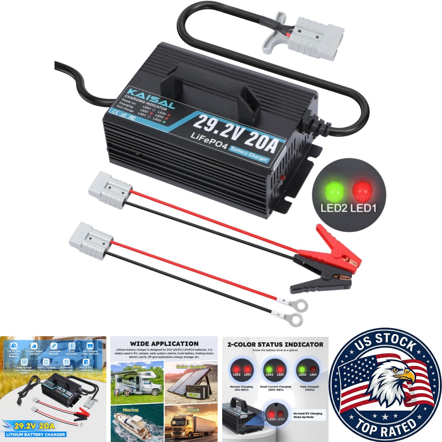 Smart 24V 20A LiFePO4 Battery Charger with LED Indicators for Off-Grid Solutions