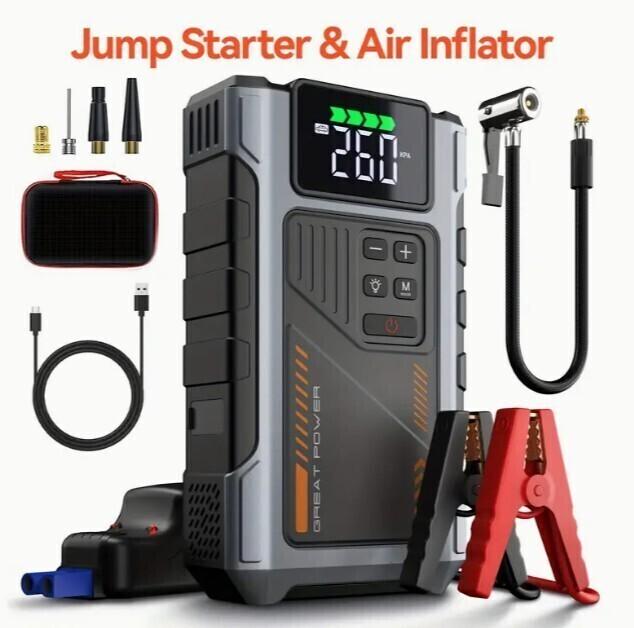 3500A Portable Wireless Jump Starter & Air Compressor 12V 8.0L Gas/1.72gal Diese