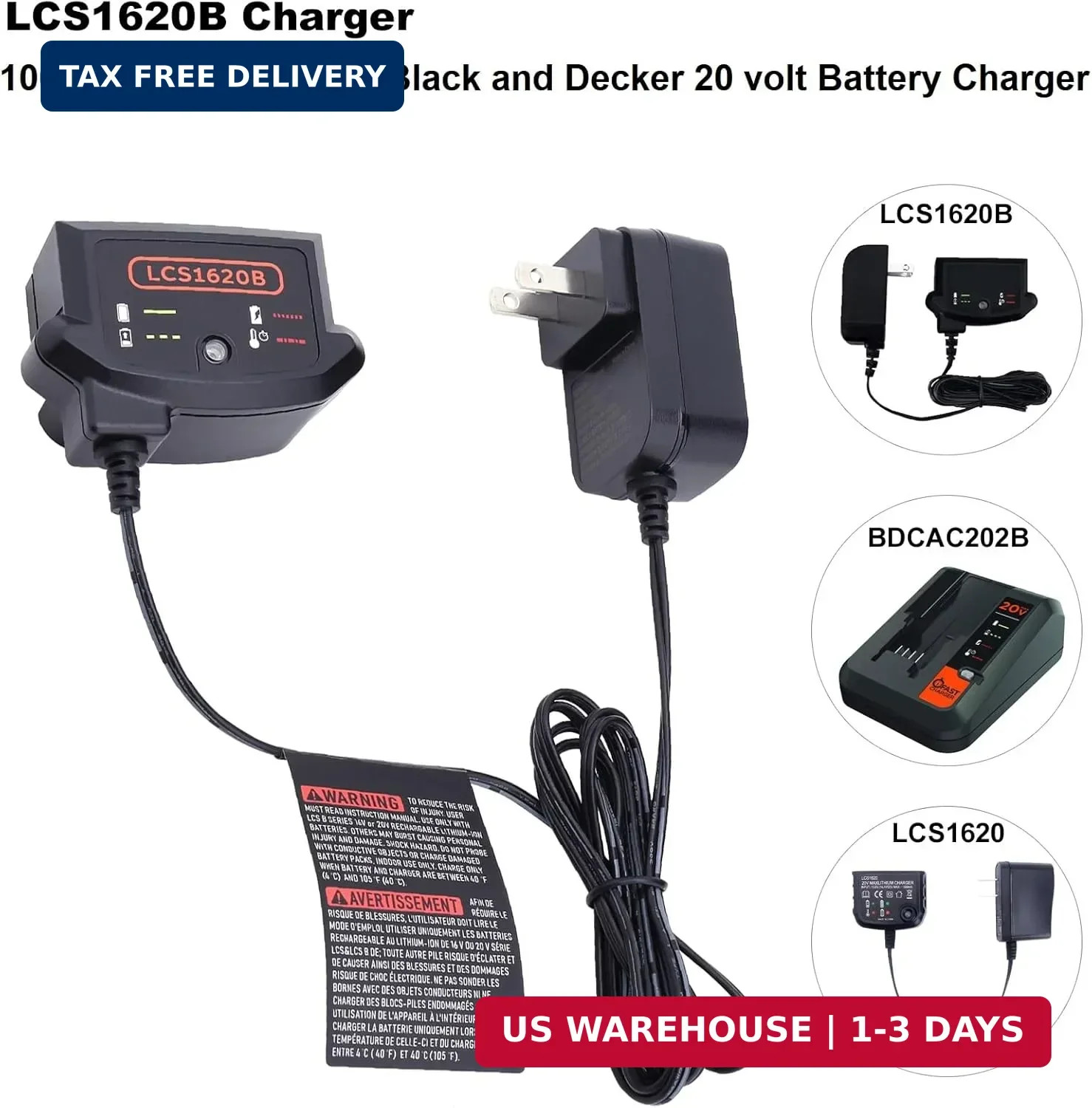 LCS1620B 20V Charger Compatible with Black and Decker 20V Max Lithium Battery LB
