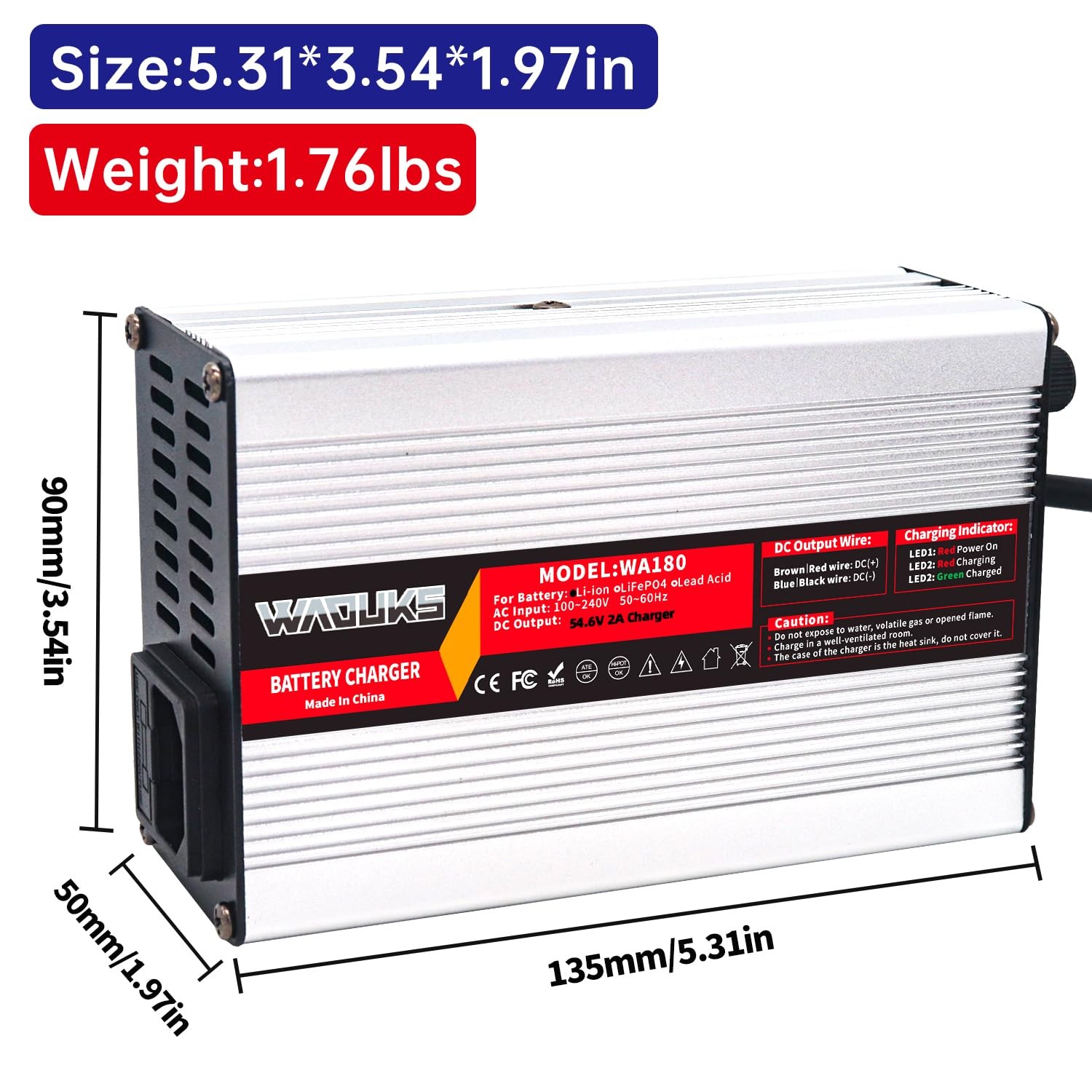 54.6V 2A Charger 48V Lithium Battery Charger with 5 Plugs Plug Connector Used…