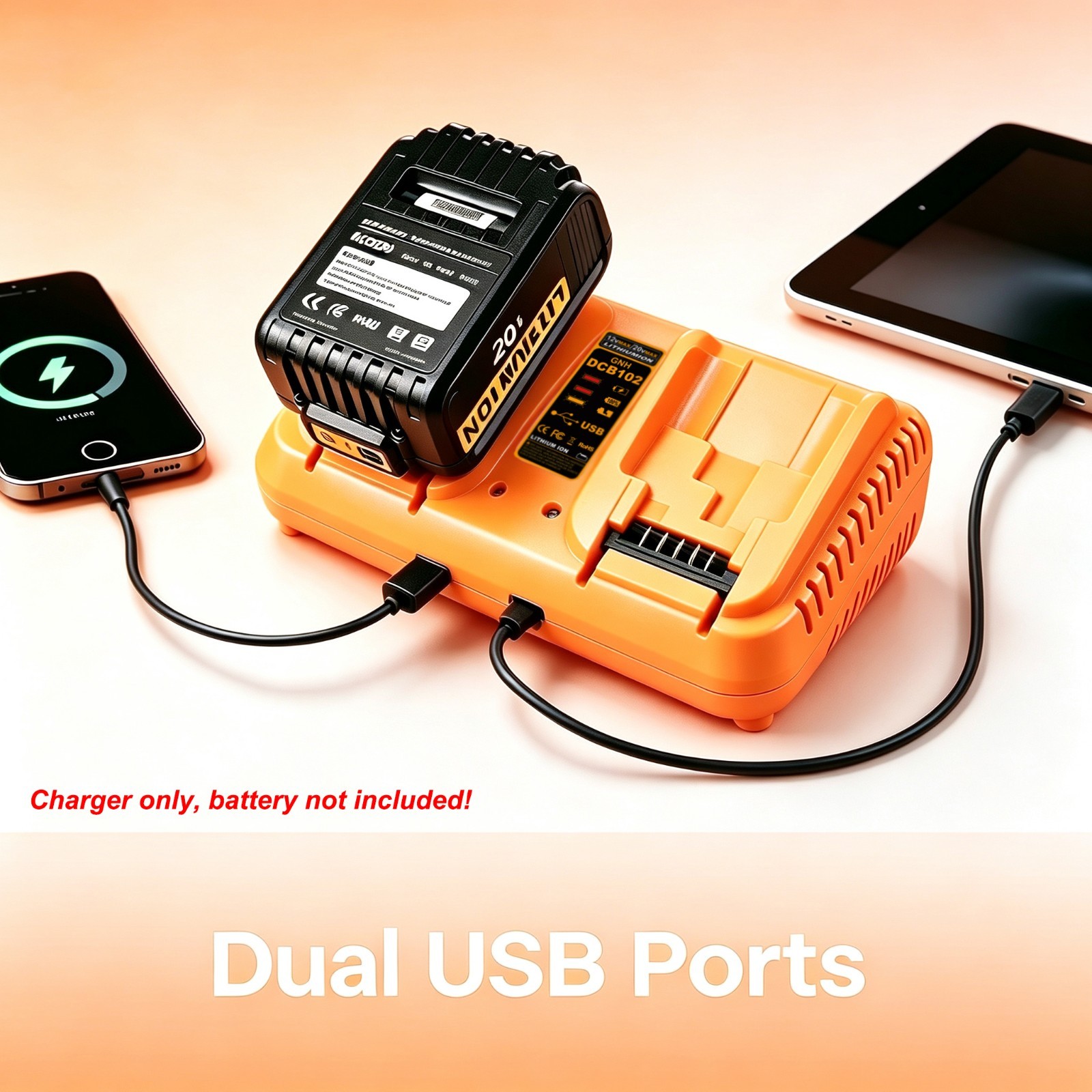 2 Port Rapid Charge Station Compatible with DeWalt DCB206 DCB204 DCB606 Battey