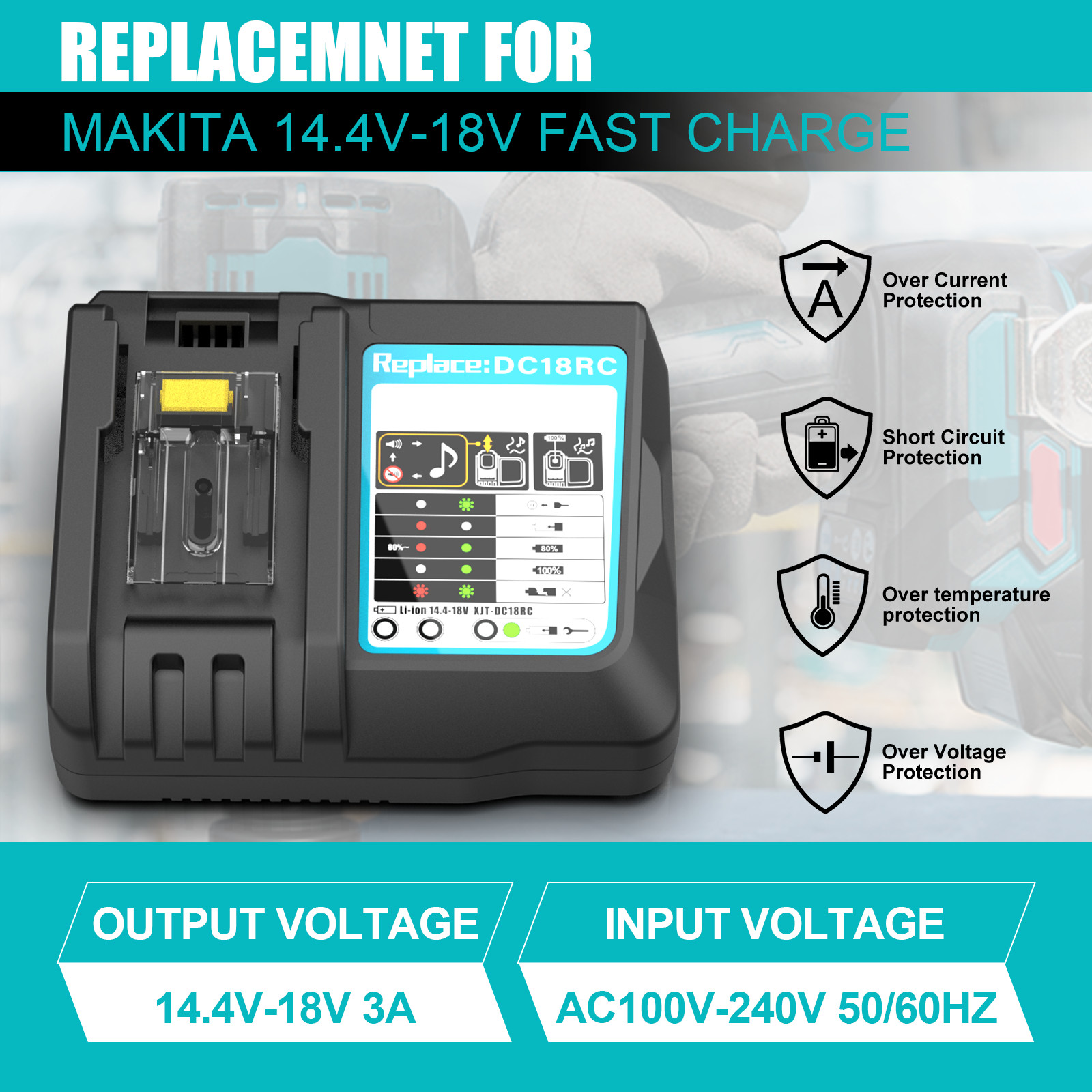 3A DC18RC 14.4V-18V Fast Charger for Makita DC18RA DC18SD Battery BL1860 BL1840