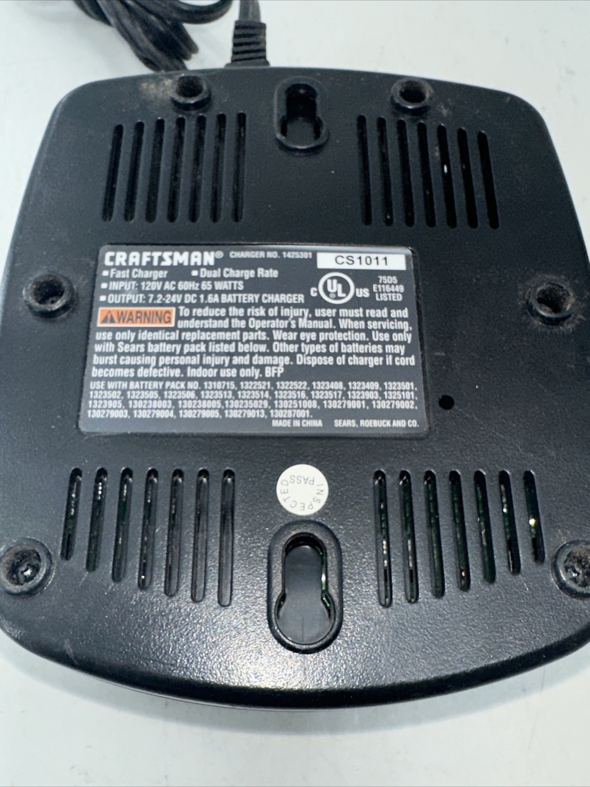 Craftsman OEM 1 Hour Fast Battery Charger 7.2V 12V 18V 19.2V 24V 1425301