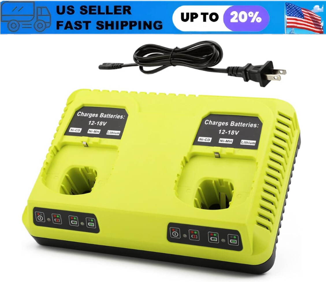 P107 P108 P117 2 Port 12-18V Dual Charger for Ryobi Li-ion Ni-CD Ni-MH Battery