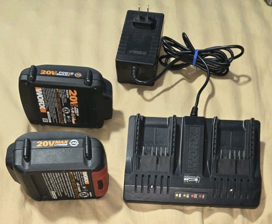 Worx 20V Max Cordless Lithium Ion 4Ah + 2Ah Battery Pack and Dual Charger WA3875
