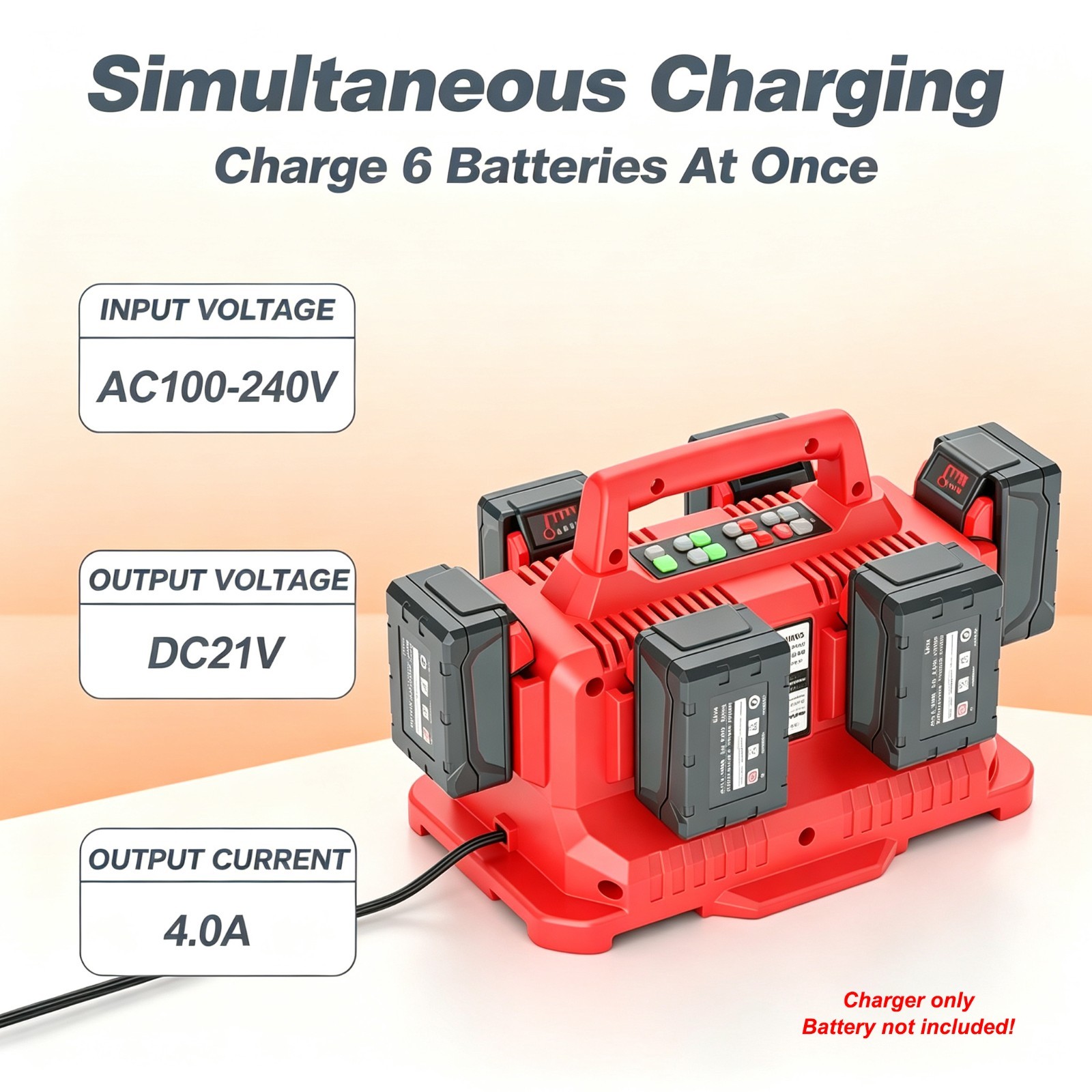4A 6-Port Simultaneous Rapid Fast Charger Compatible with Milwaukee M18 48-59-18
