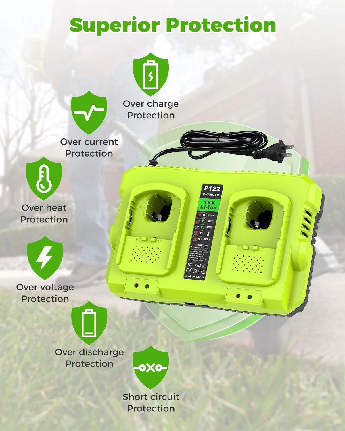 Replace Ryobi 18V Battery Charger,P117 Dual-Port Rapid Charger for Ryobi 12V-18V