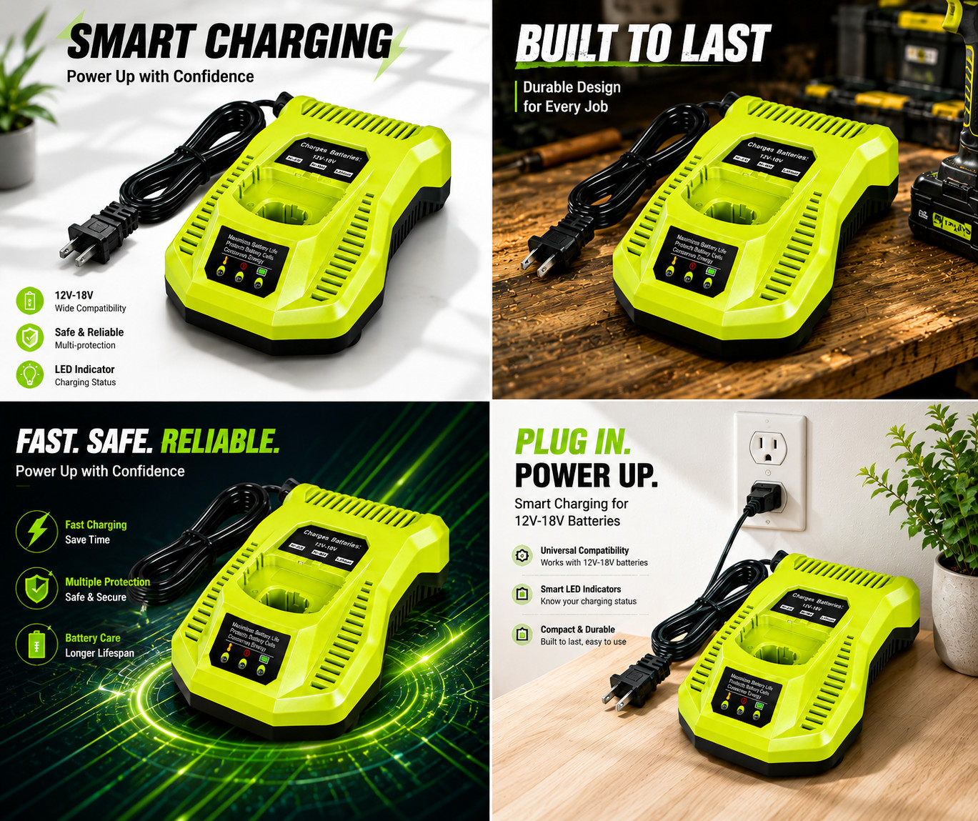 18V Battery Charger for Ryobi ONE+ 18V Cordless Tool Battery Replacement P117